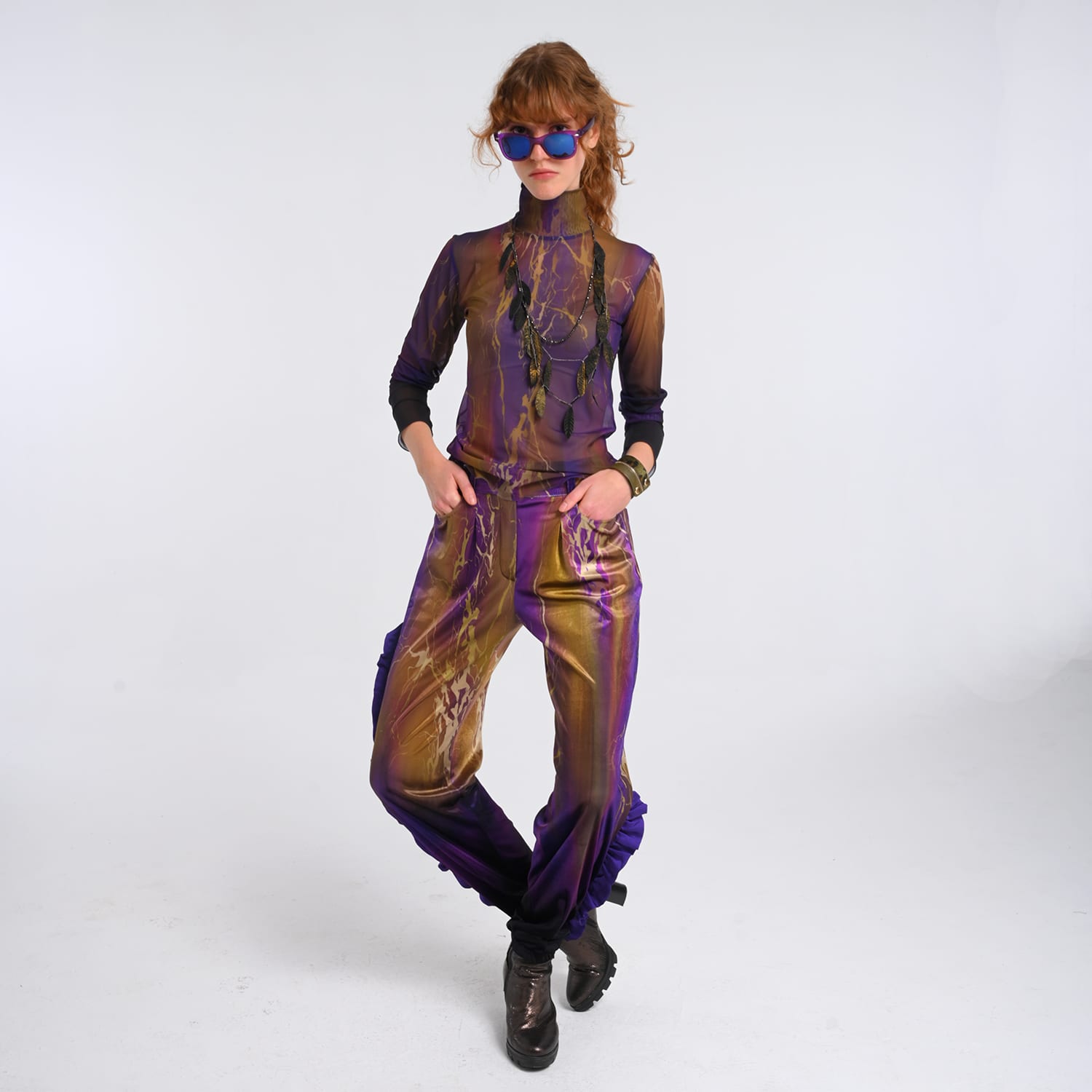 Abstract Print Velvet High-Waist Pants | Lalipop Design