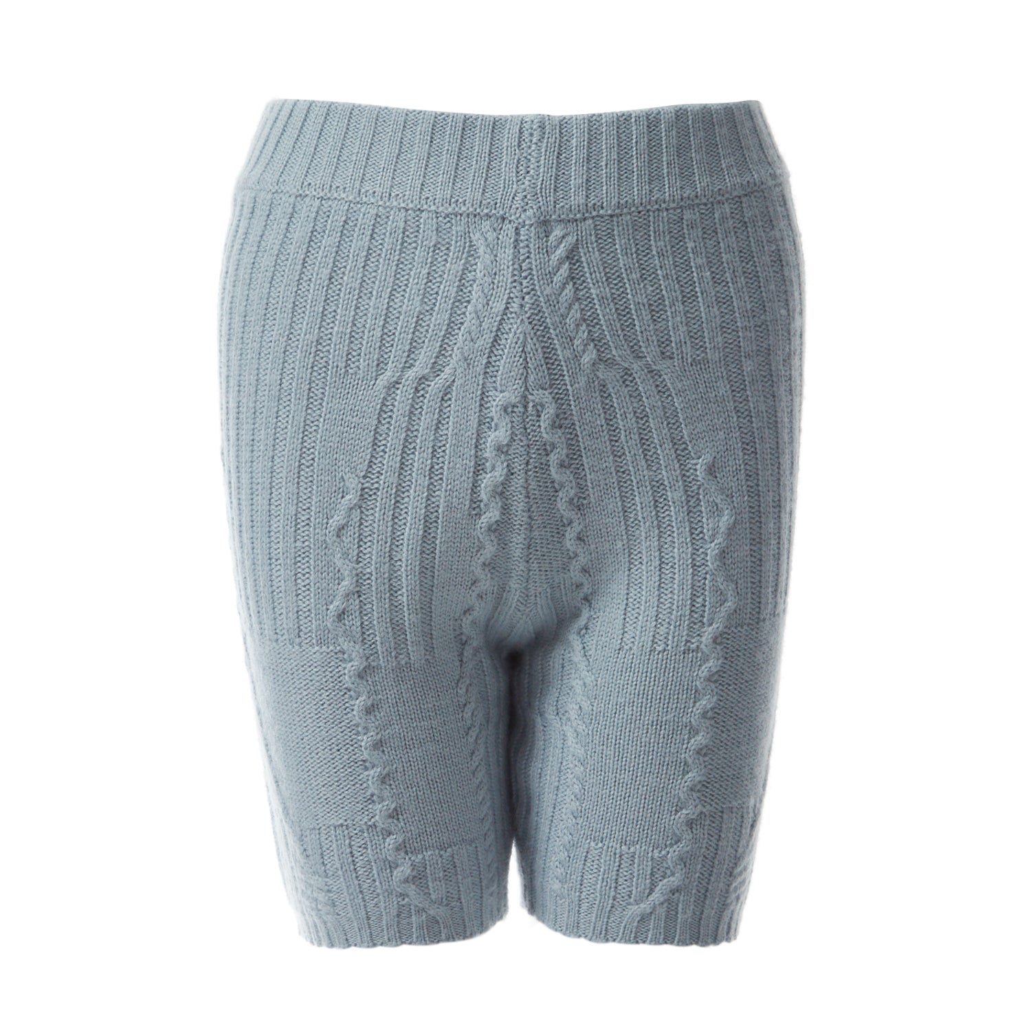 Fully Fashioning Blue Fern Cable Wool Blend Knit Shorts L