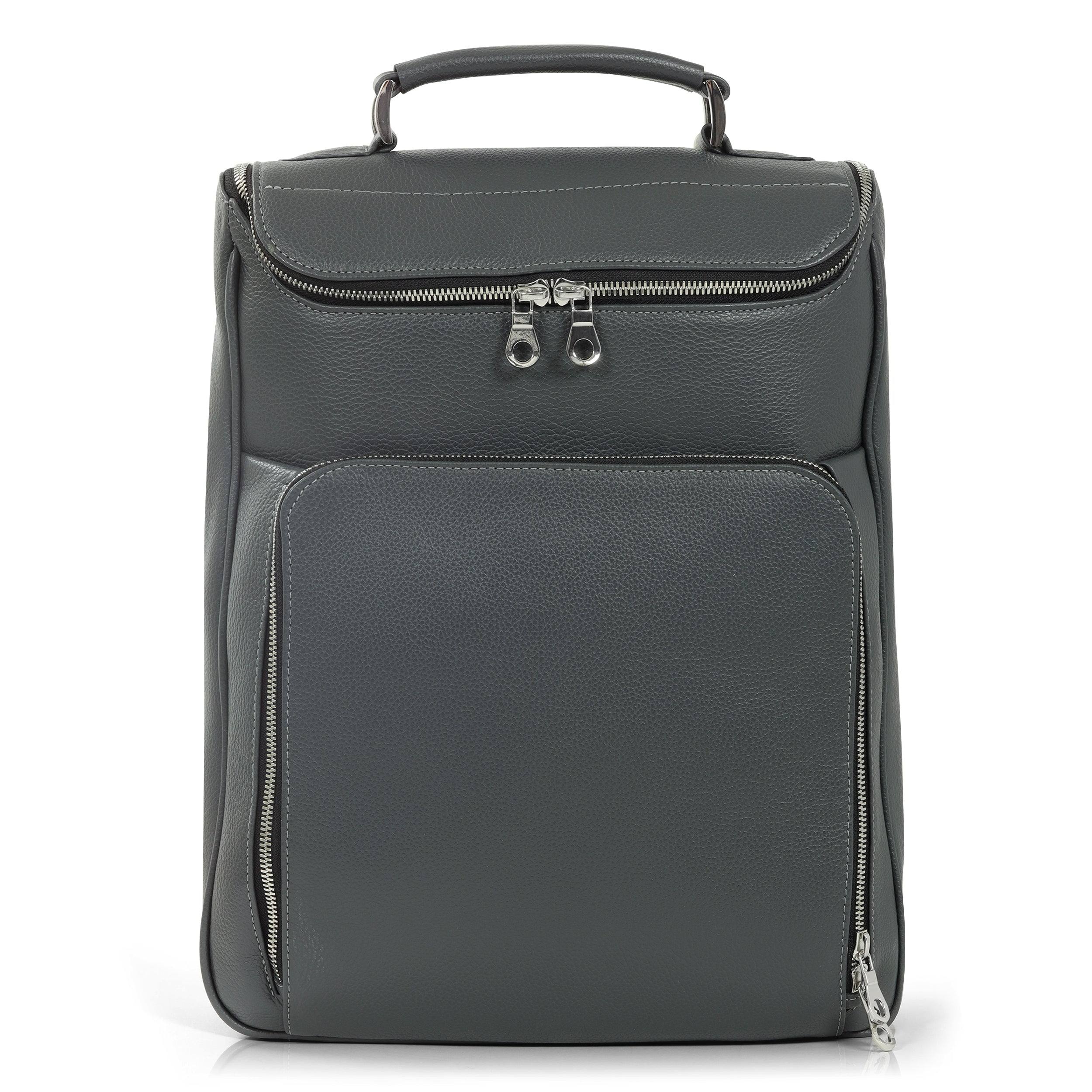 LUIS STEVEN MEN'S MEDIUM LAPTOP PACK - GREY PEBBLE LEATHER