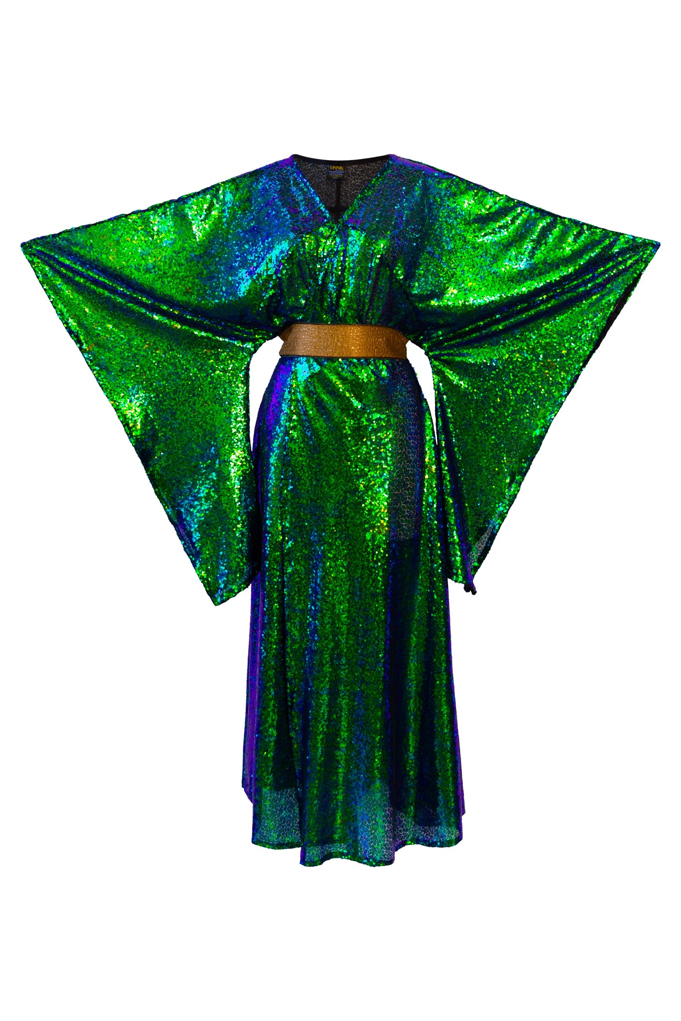 Byvinnik Women's Green / Blue / Pink Sequin Bohémienne Kimono Robe In Elphaba Runway Edition In Green/blue/pink