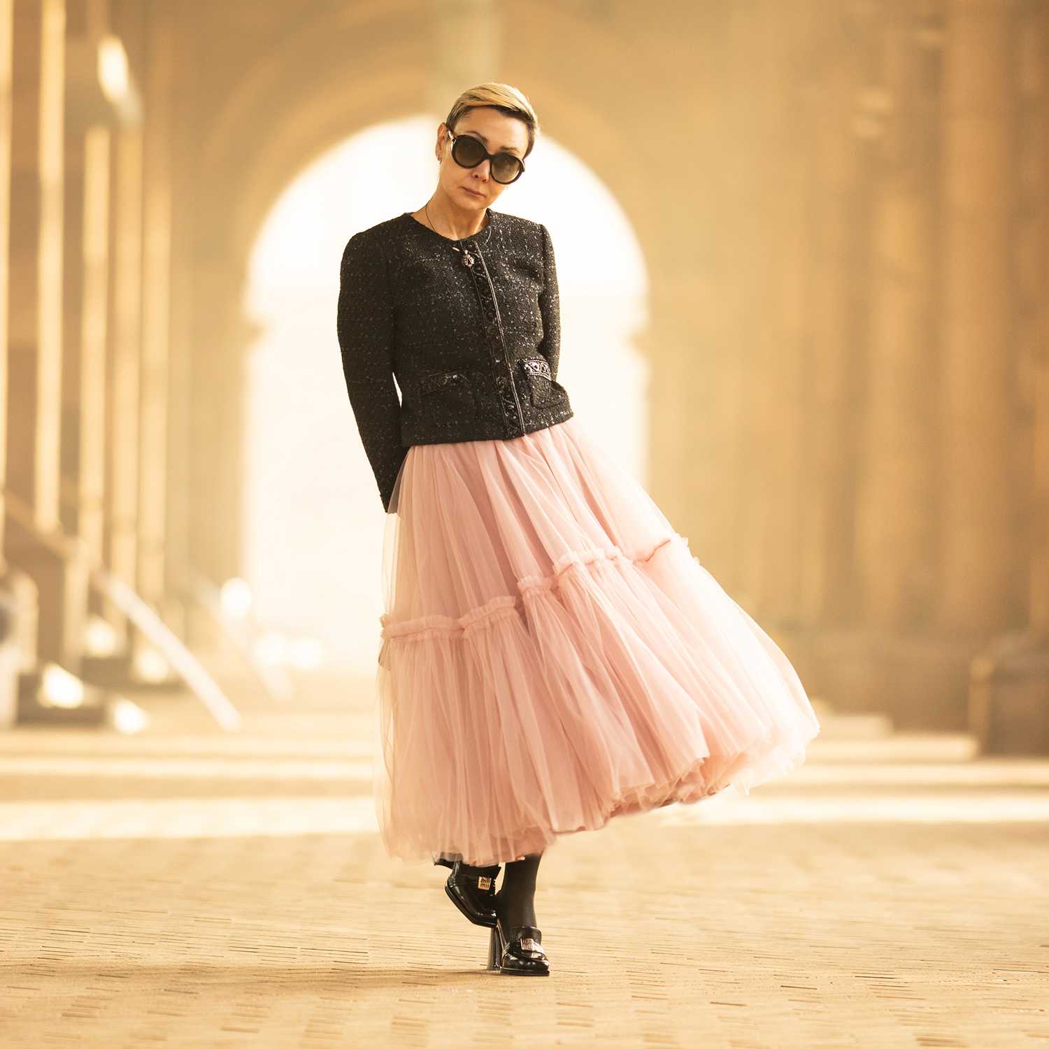 ロージーモンスターkushu kushu tulle skirt Ruffled Tulle Maxi Skirt In Ash Rose – Tiered Hem And Shimmer
