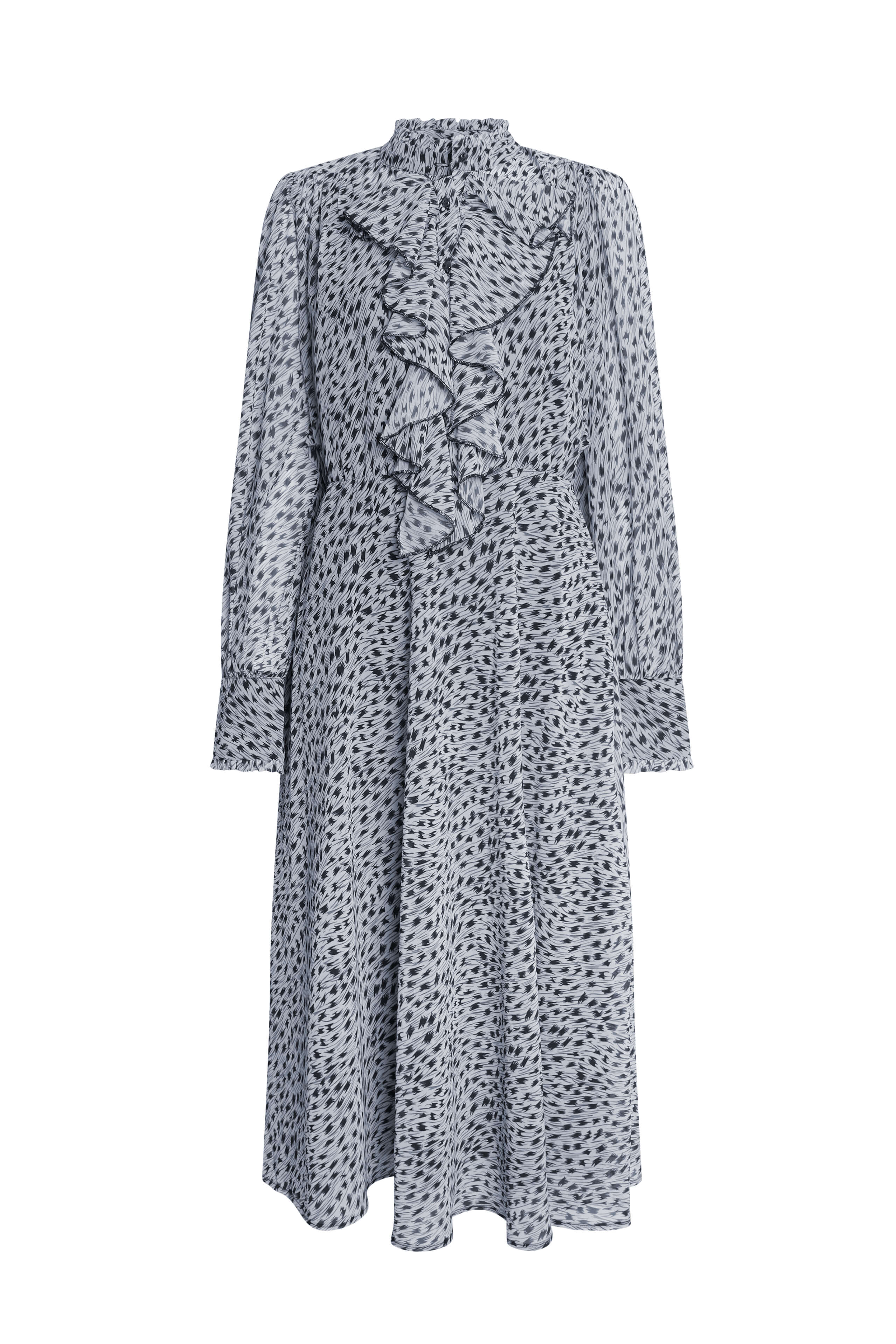 James Lakeland Women's Grey Printed Front Ruffle Midi Dress In Gray