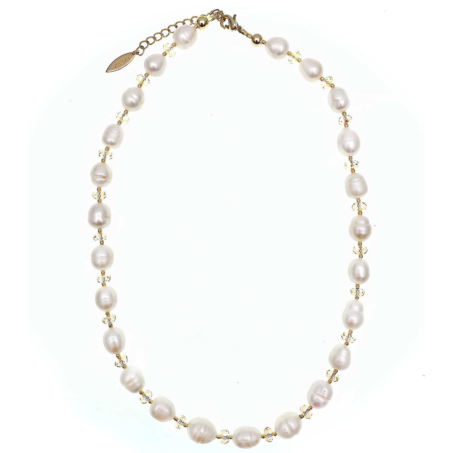 Farra Women's White Clear Crystals With Freshwater Pearls Short Necklace In White
