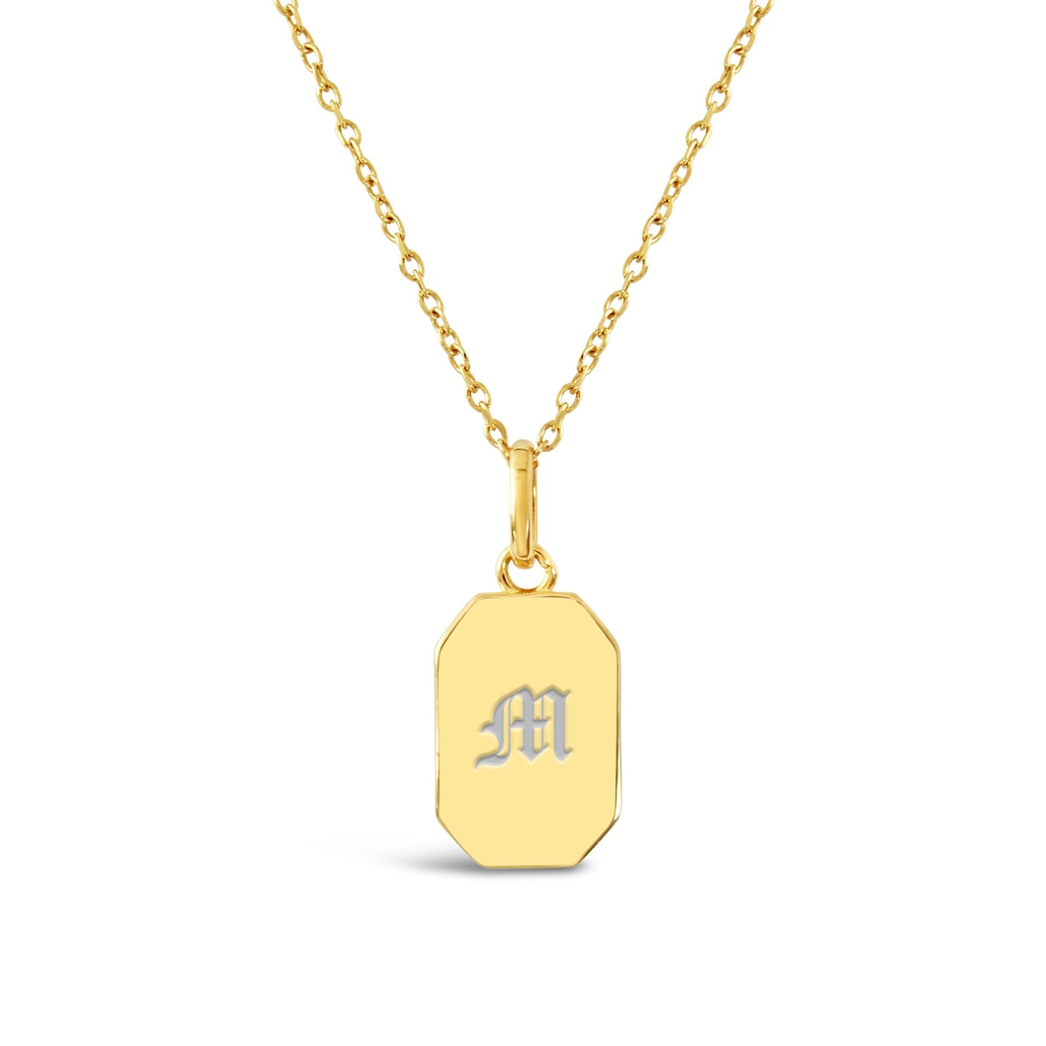 Women’s Mini Tag 18K Gold Vermeil Necklace - Old English Initial Engraving Lucky Eleven