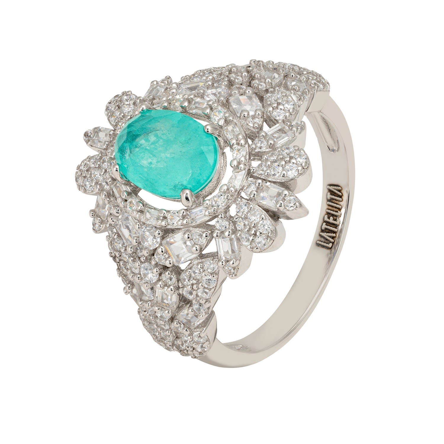 Women’s Silver / White / Blue Arabesque Splendor Cocktail Ring Paraiba Tourmaline Silver Latelita