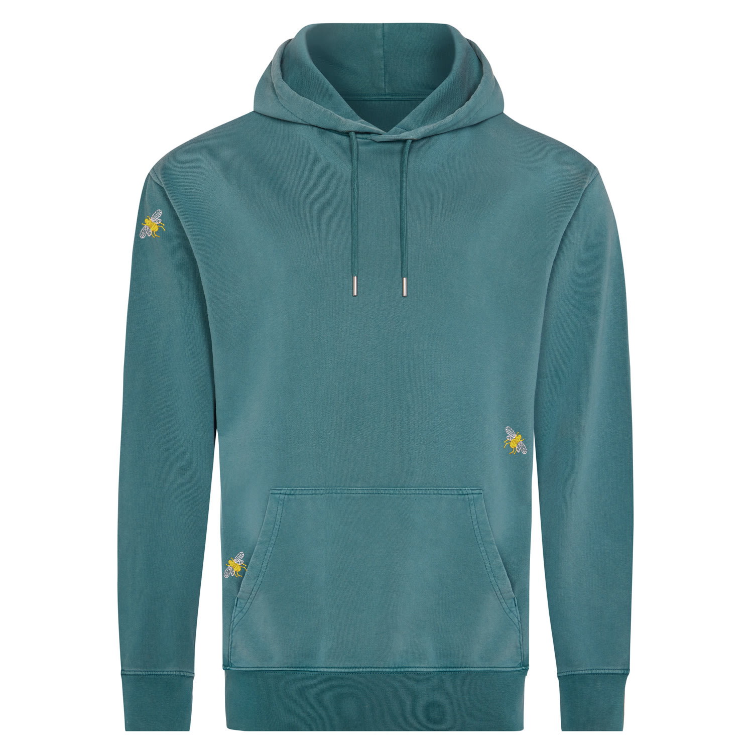 Ingmarson Green Bee Embroidered Organic Cotton Hoodie Teal