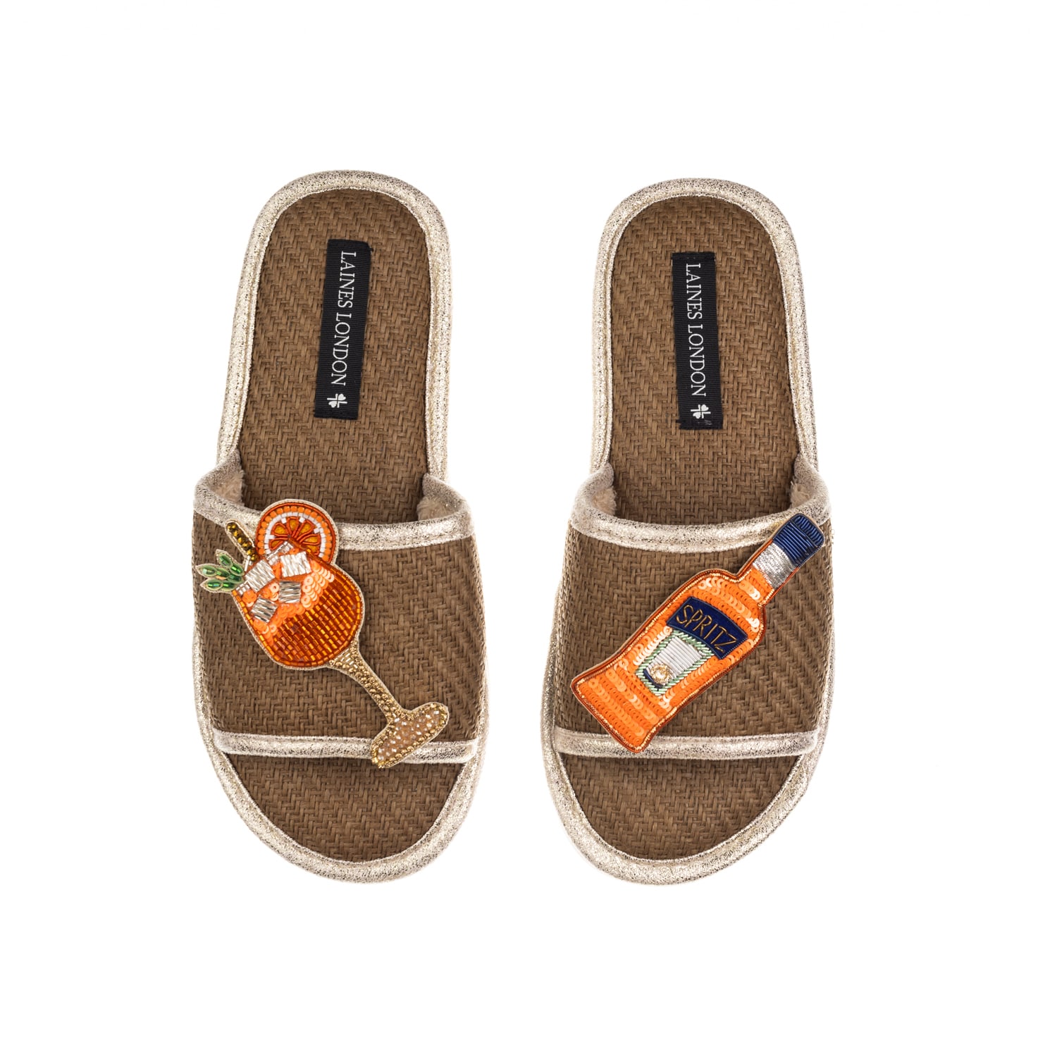 Laines London Women's Brown Straw Braided Sandals With Summer Spritzer Brooches - Caramel In Brown