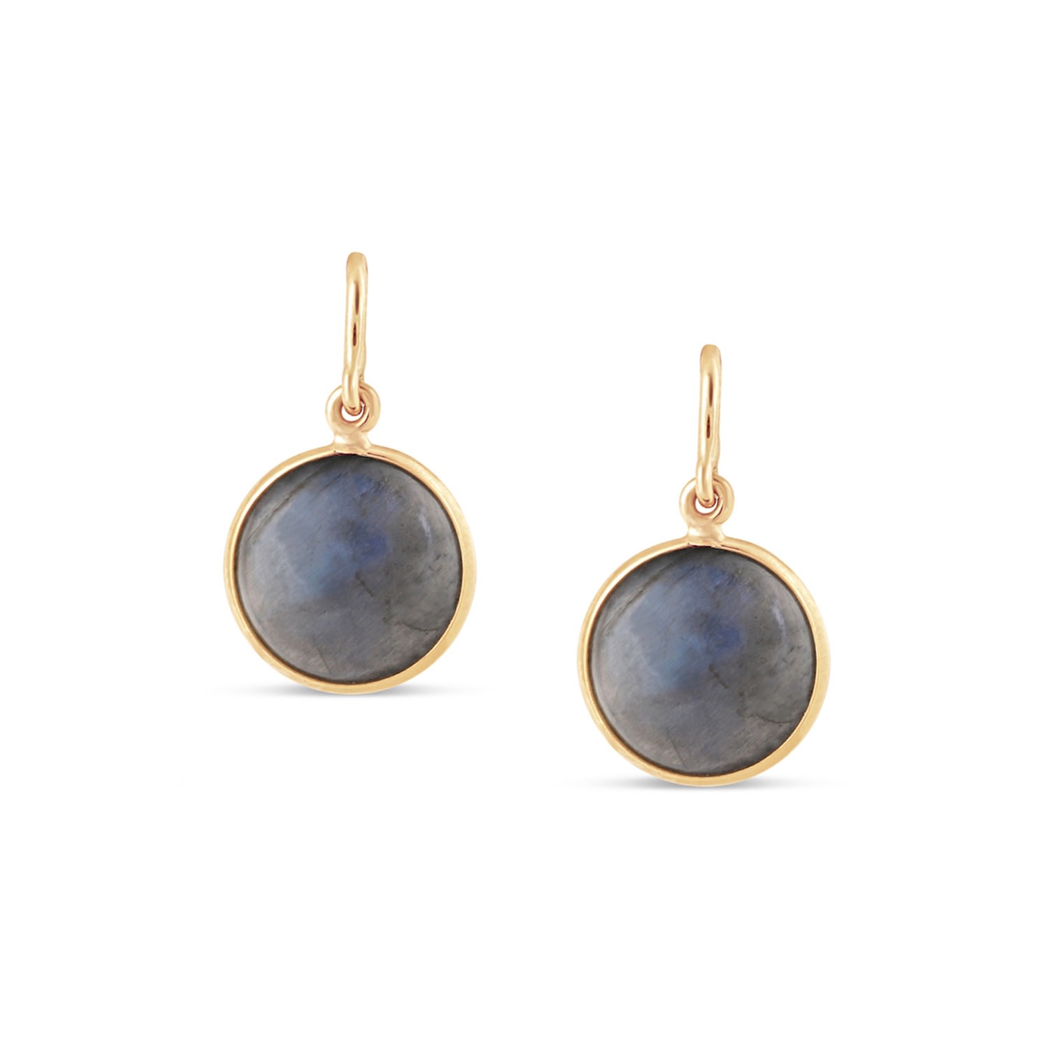 Women’s Grey Labradorite Simple Round Dangle Earring In 18K Yellow Gold Tresor Collection