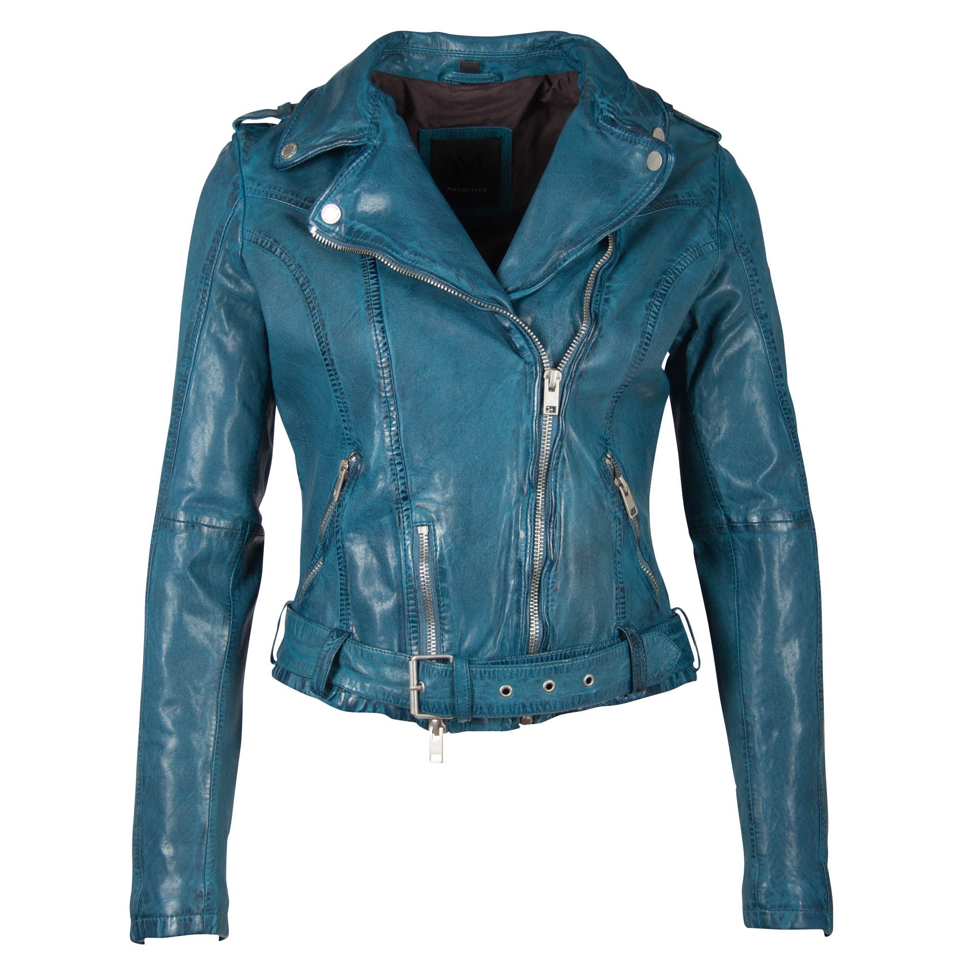 Mauritius Women's Blue Wild Rf Leather Jacket, Teal In Blue