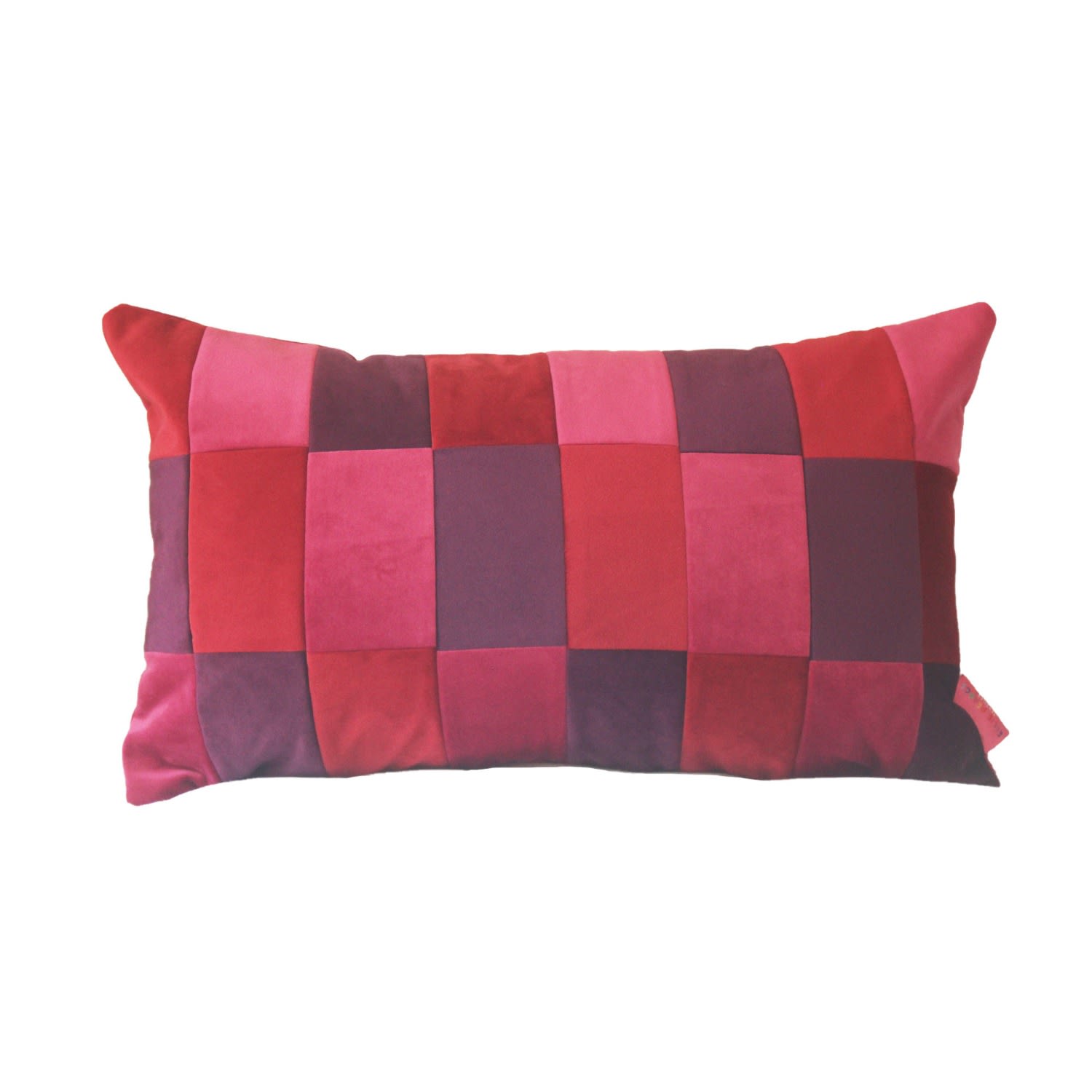 Pink / Purple / Red Rectangular Velvet Checked Cushion - Pink, Red & Purple Ellie Pearce Textiles