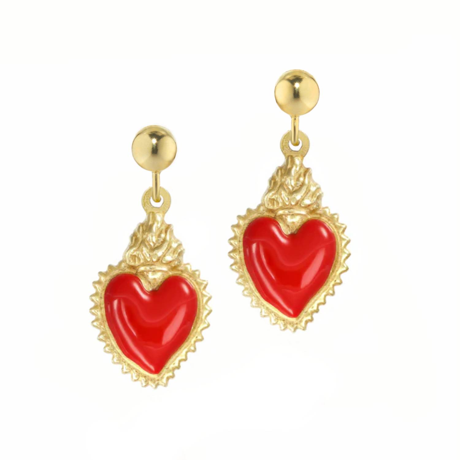 Unaloe Women's Gold / Red Silver Earrings With Gold-plated Red Heart Pendant
