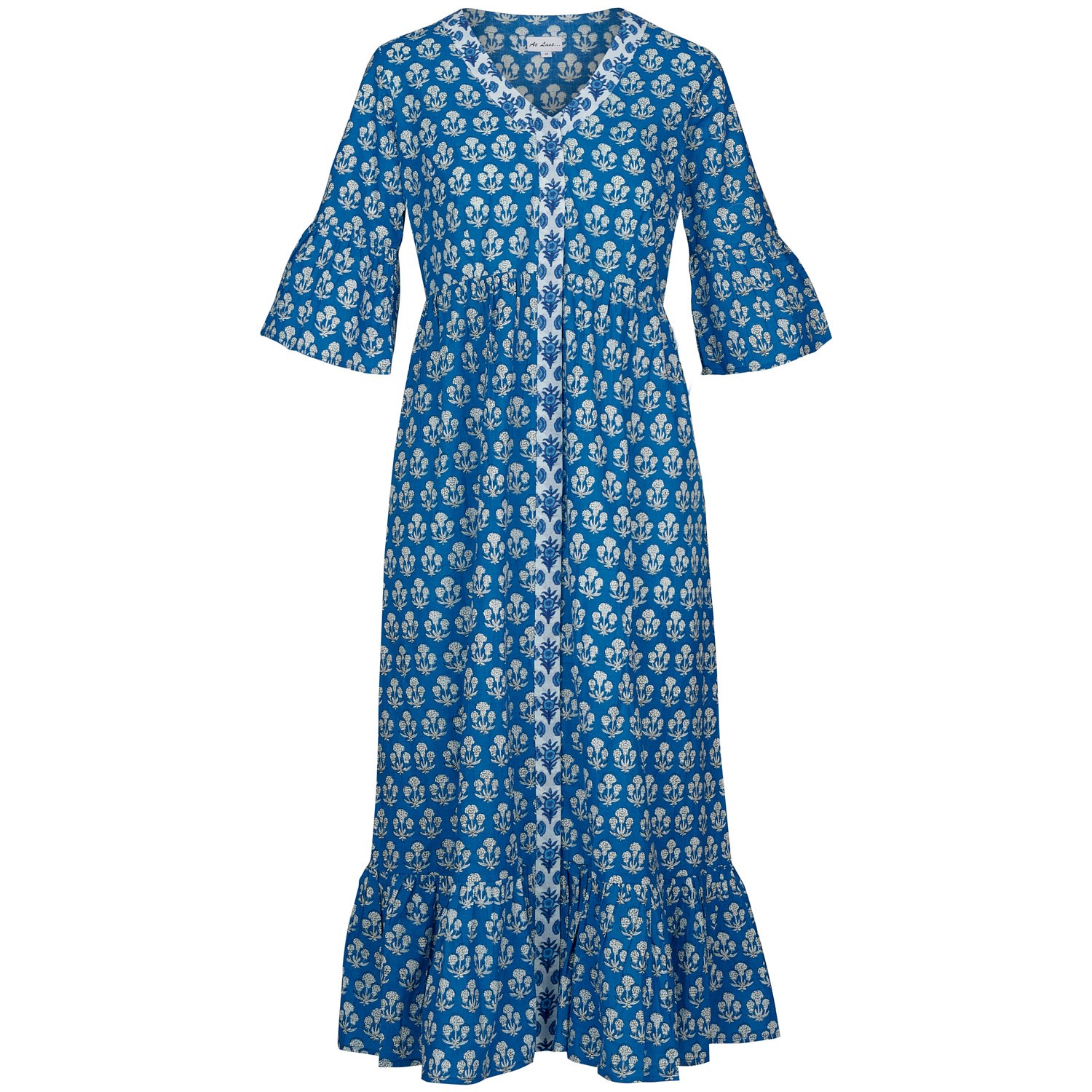 At Last... Women's Blue / White Cotton Cannes Midi Dress In Royal Blue Berry In Blue/white