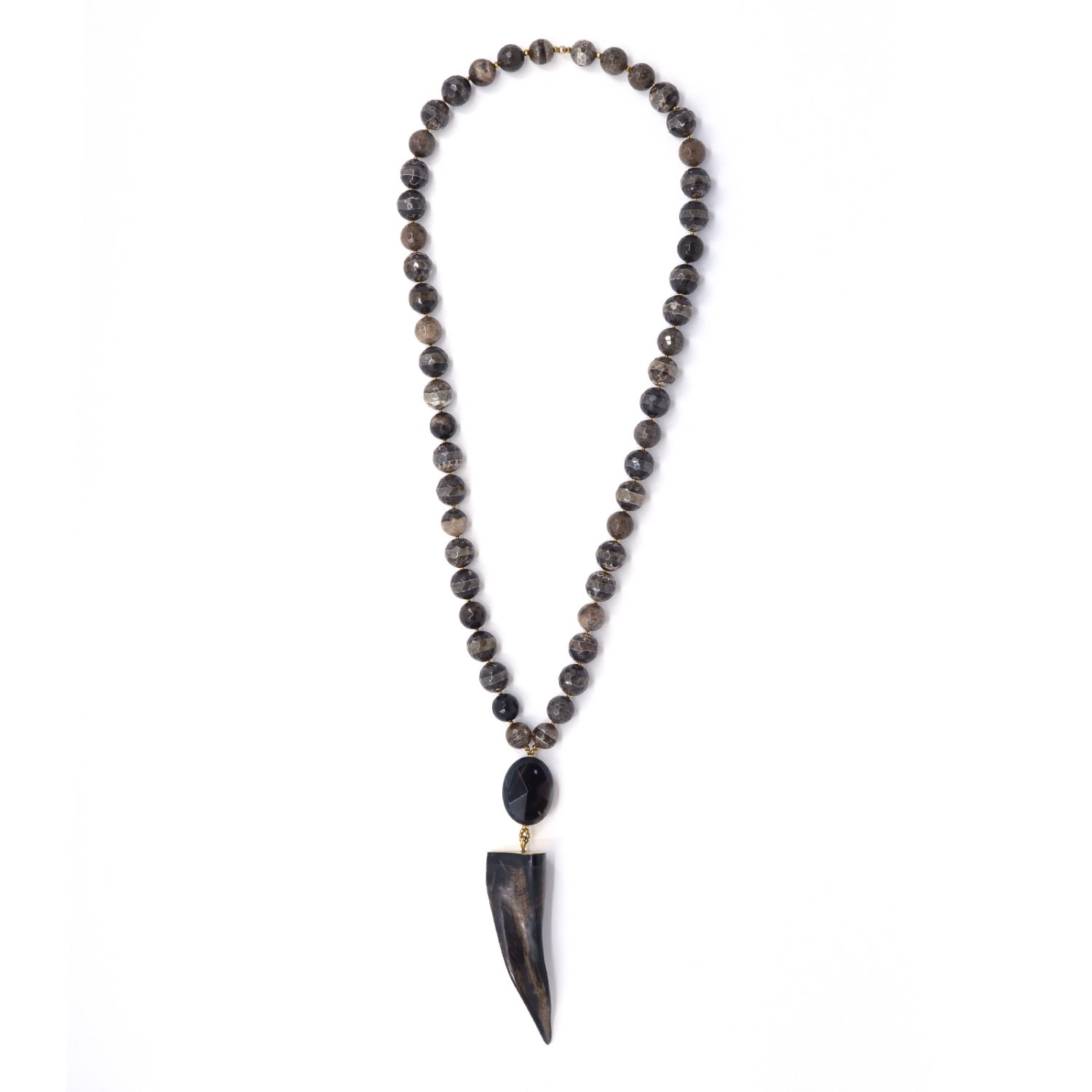 Shar Oke Women's Gold / Brown Horn Tusk Amulet & Tibetan Agate Statement Beaded Necklace In Multi