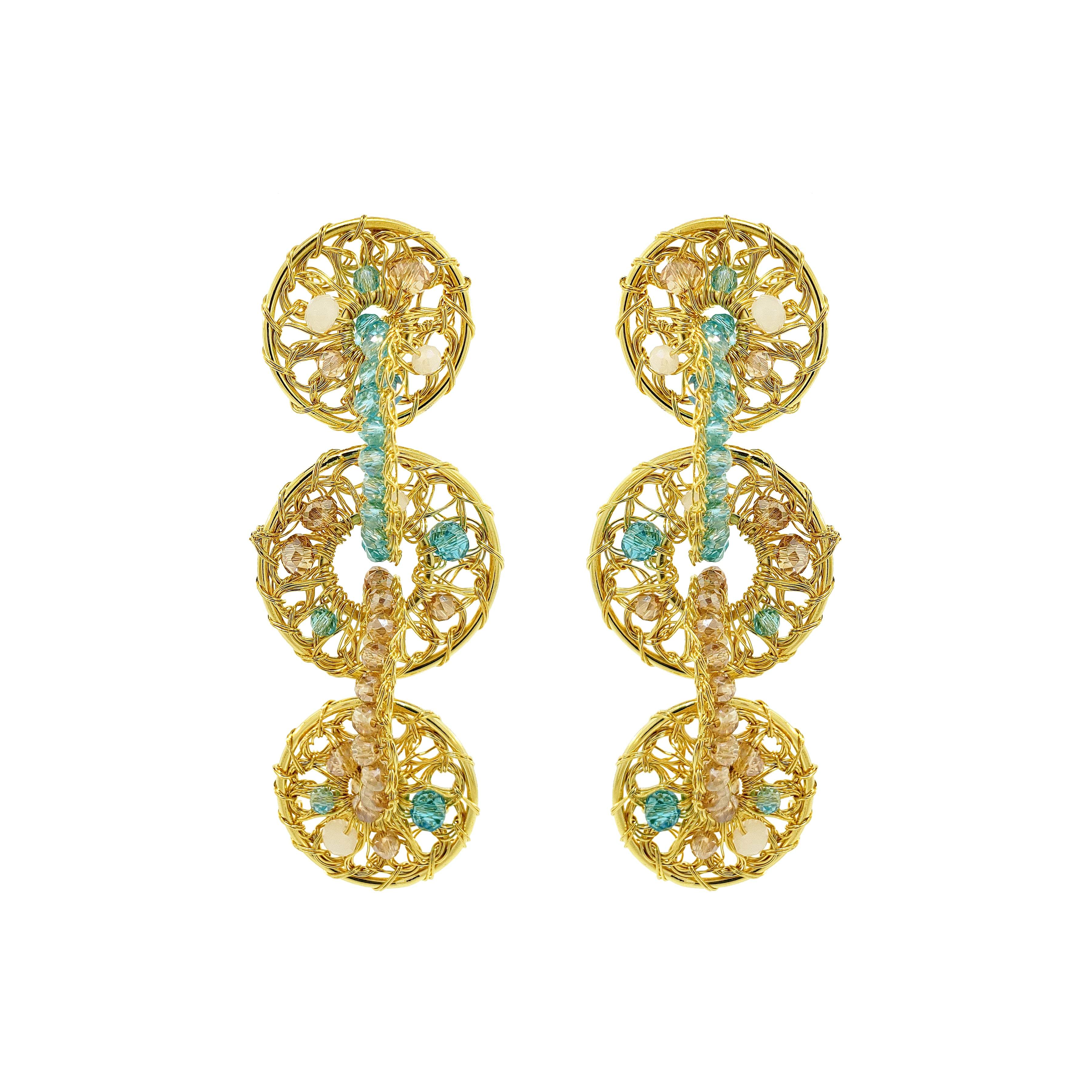 Lavish By Tricia Milaneze Women's Neutrals / Gold / Blue Seafoam Blue Mix Moira Cascade Handmade Earrings