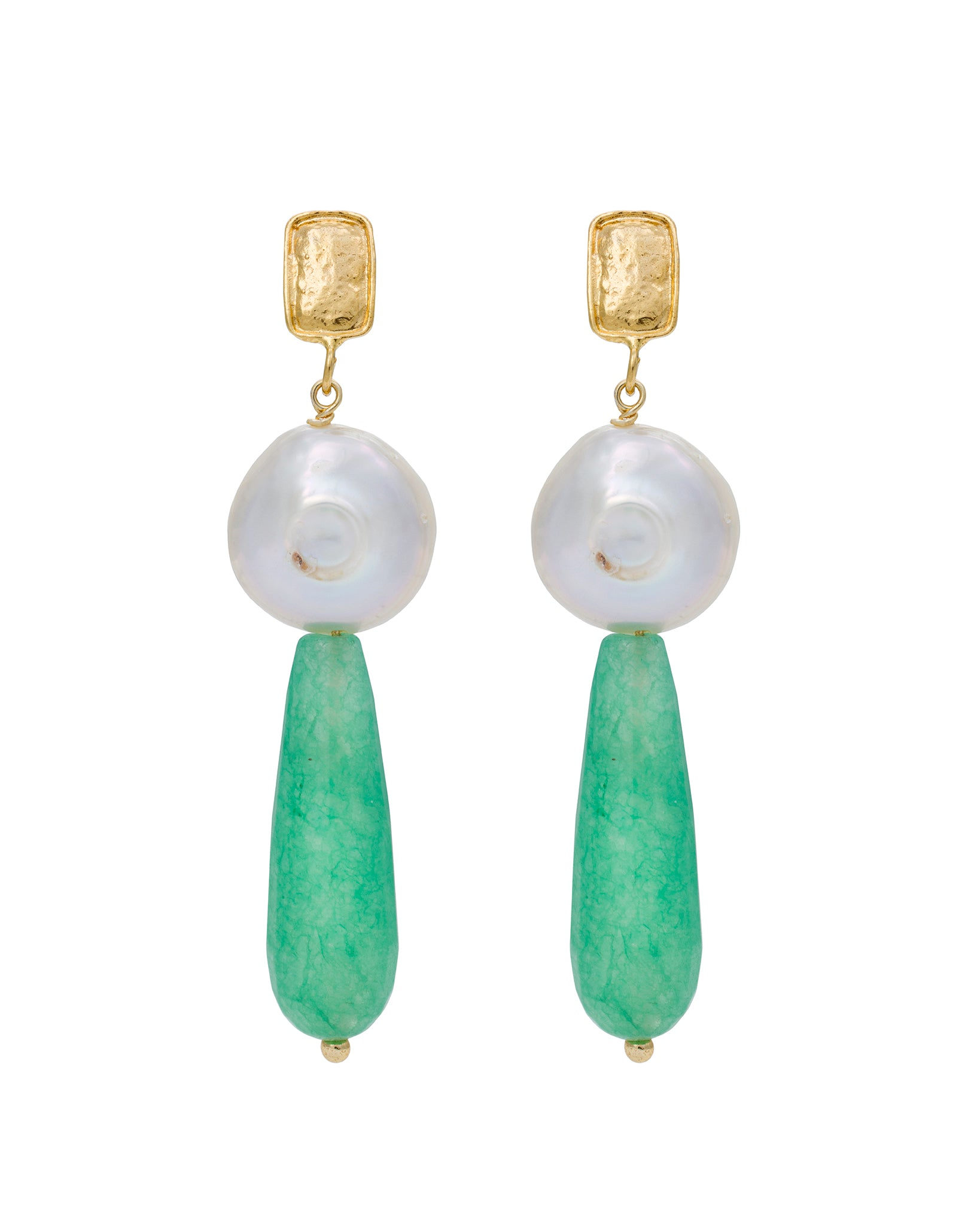 Kybele Studio Women's Gold / Green / White Verdant Bliss Earrings With Aventurine & Pearls
