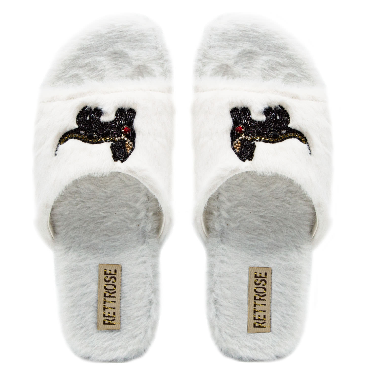 Rettrose Women's Neutrals The Callie Cream Luxury Plush Diamanté Embellished Handmade Slipper In White