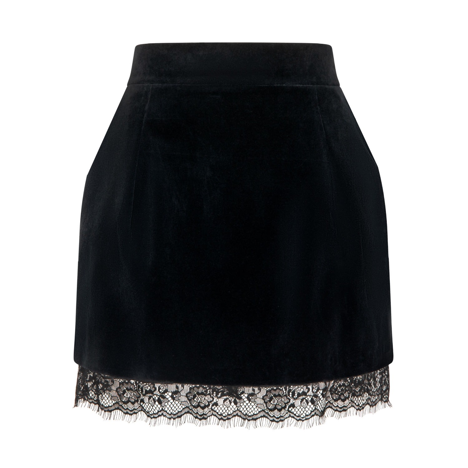 Women’s Black Embroidered Lace Velvet Mini Skirt Medium Langner