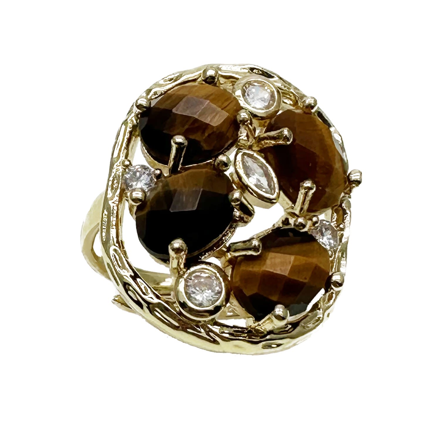 Women’s Brown Tiger Eye Stones Setting Statement Ring Farra