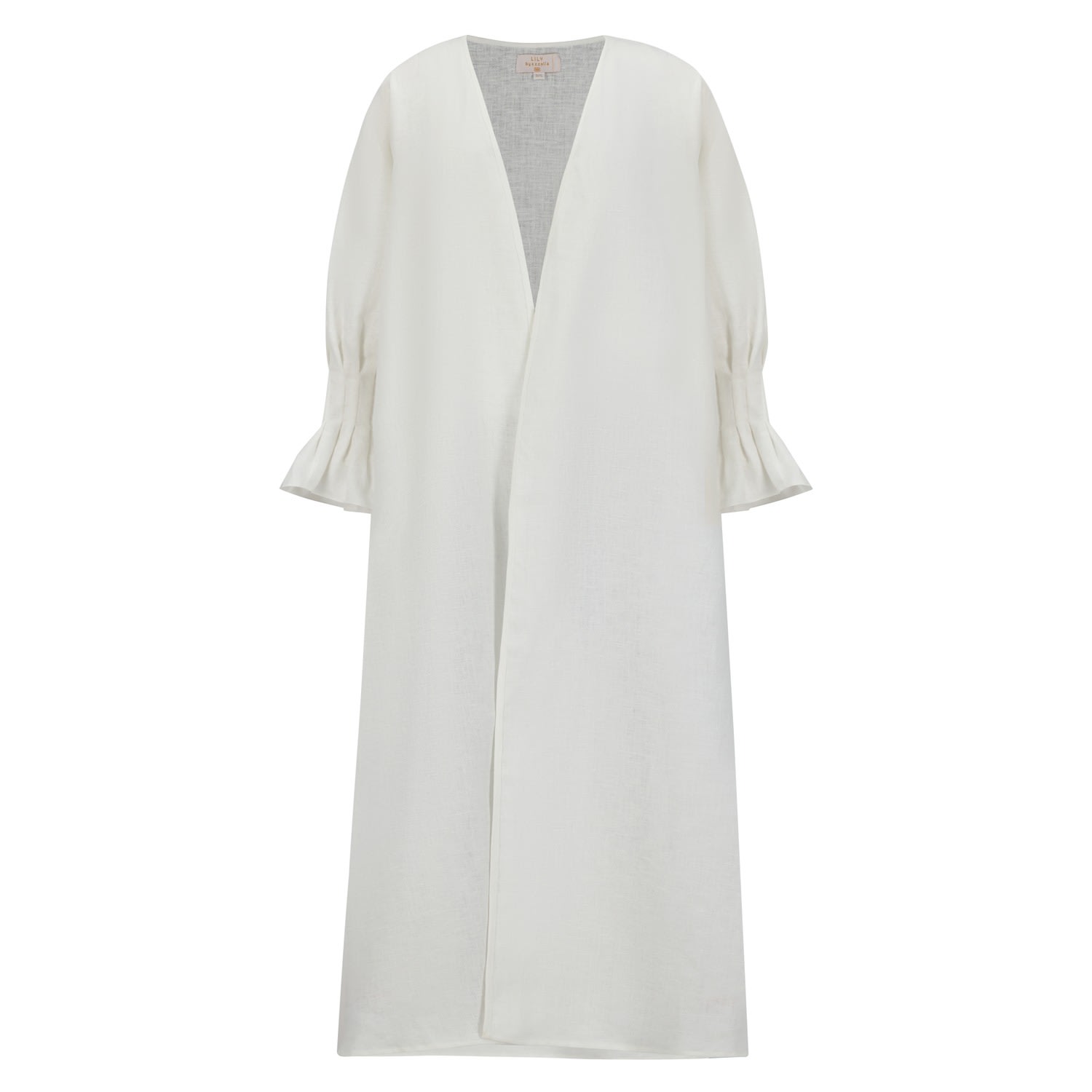 Azzalia Women's Pure Linen Abaya In Classic Cut With Flared Sleeves With Fitted Stitches Cuff In Marshmellow