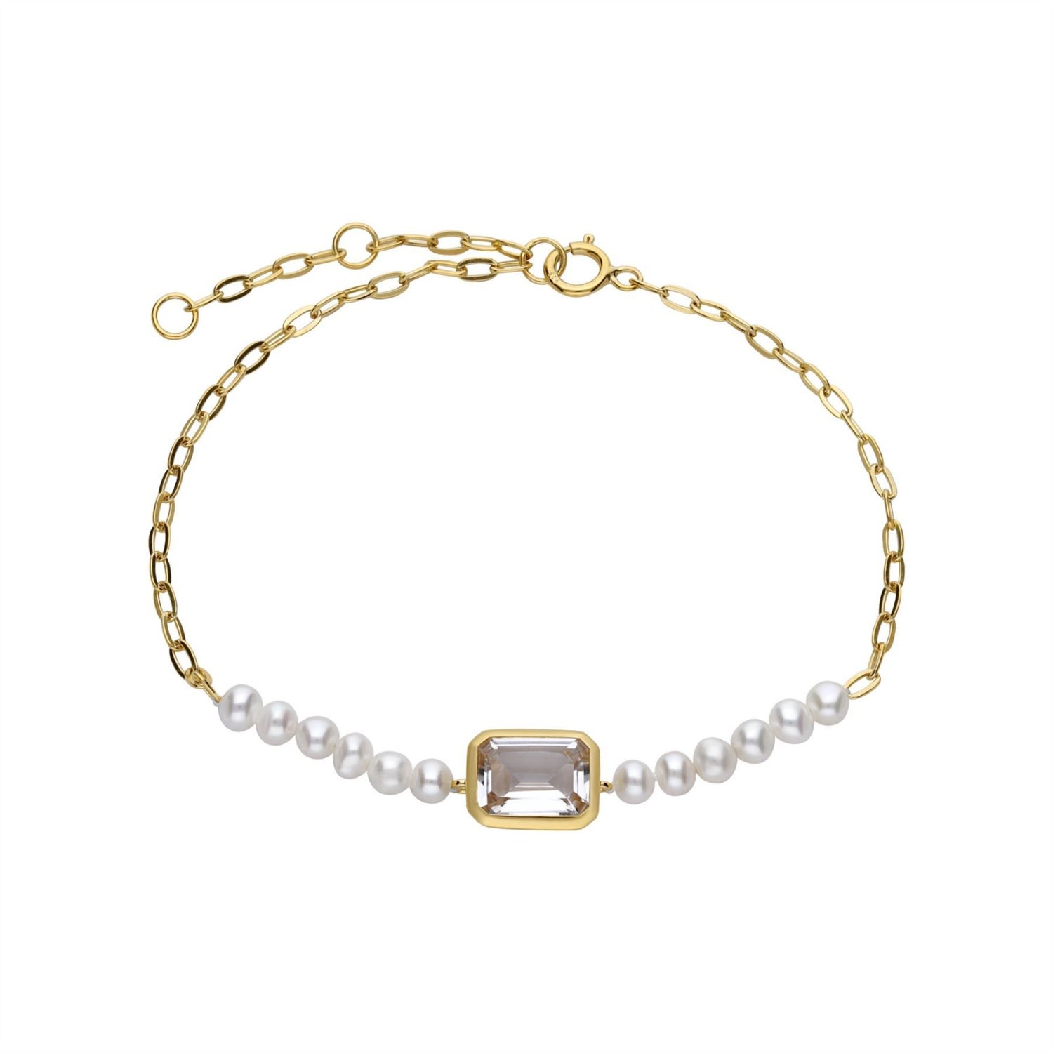 Women’s Ecfew Gold Plated Silver White Topaz & Pearl Chain Bracelet Gemondo