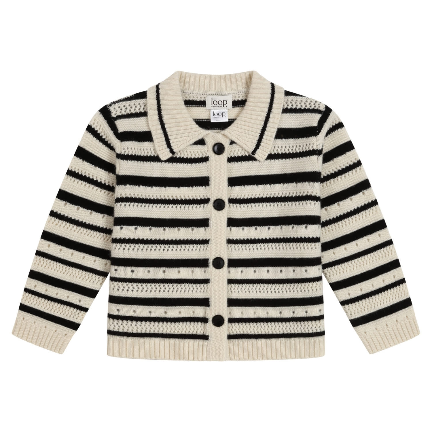 Loop Cashmere Women's Black / White Cashmere Striped Pointelle Jacket In Chalk/black