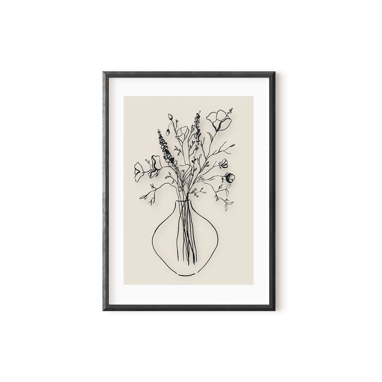 Black / Neutrals / White Neutral Wild Flower Ink Drawing Print A3 297 X 420Mm Emily M Art & Design