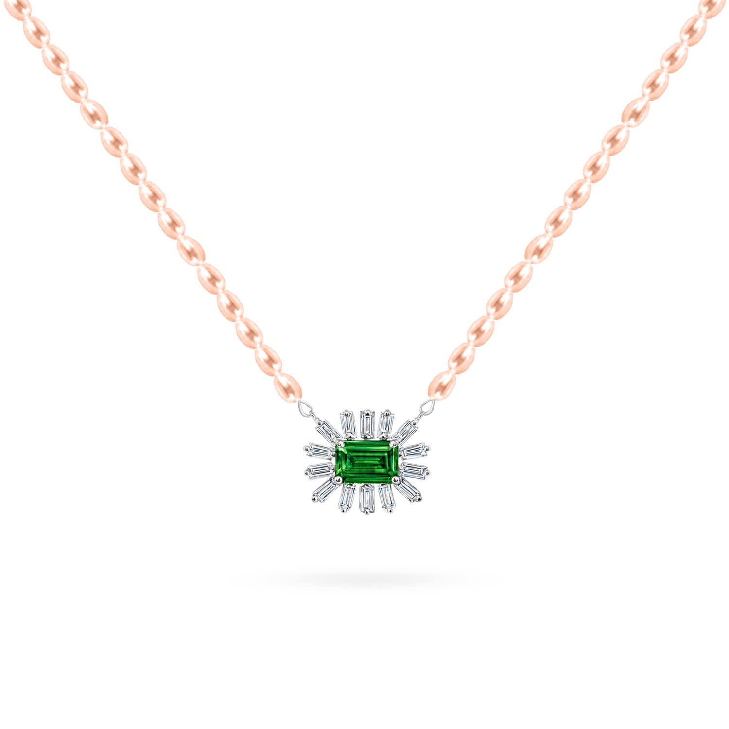 Necklace Cleopatra Baguette Rose Pearls on 18K White Gold Diamonds And  Precious Stones Emerald | Aquae Jewels | Wolf & Badger