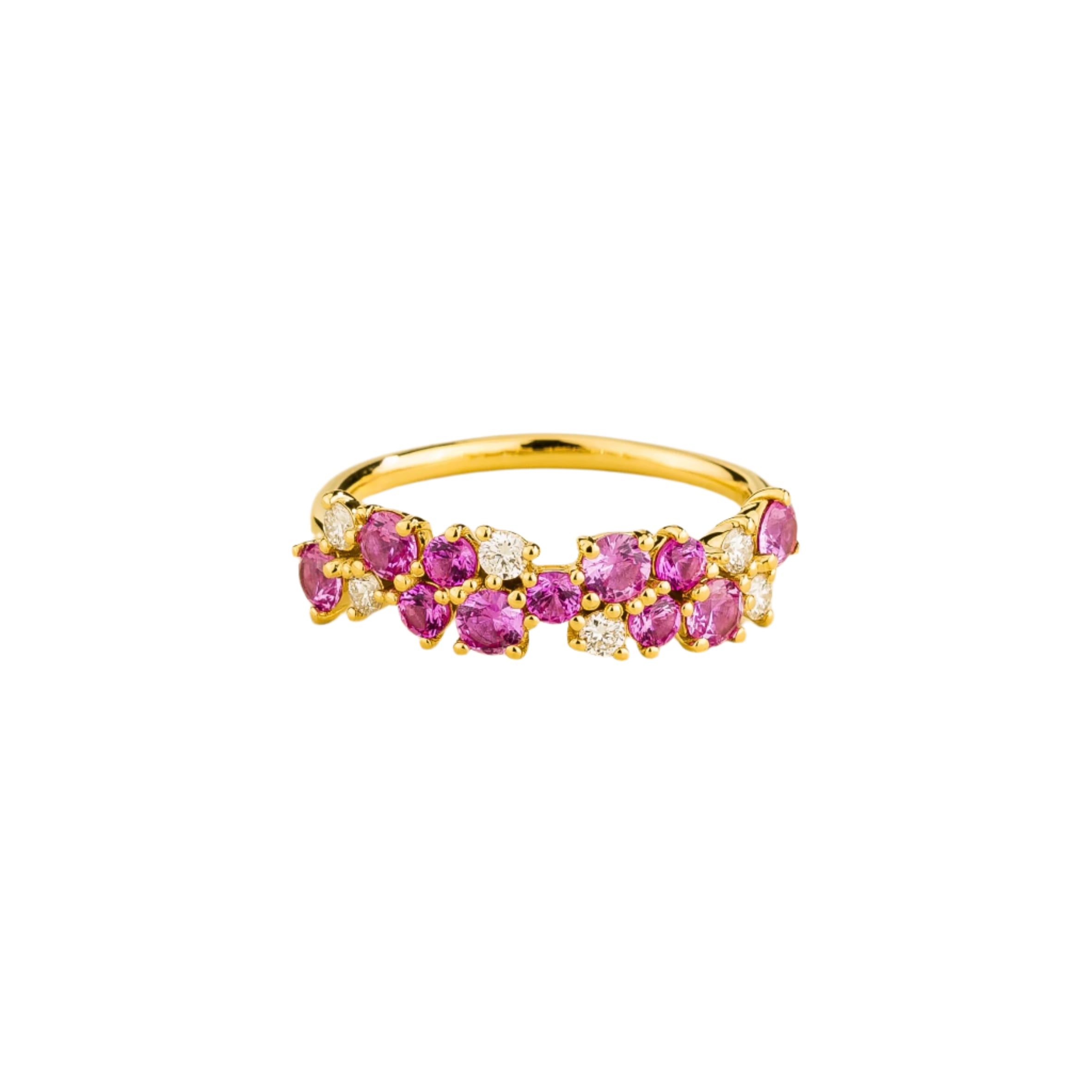 Juvetti Women's Pink / Purple / White Starry Gold Ring Pink Sapphire & Diamond