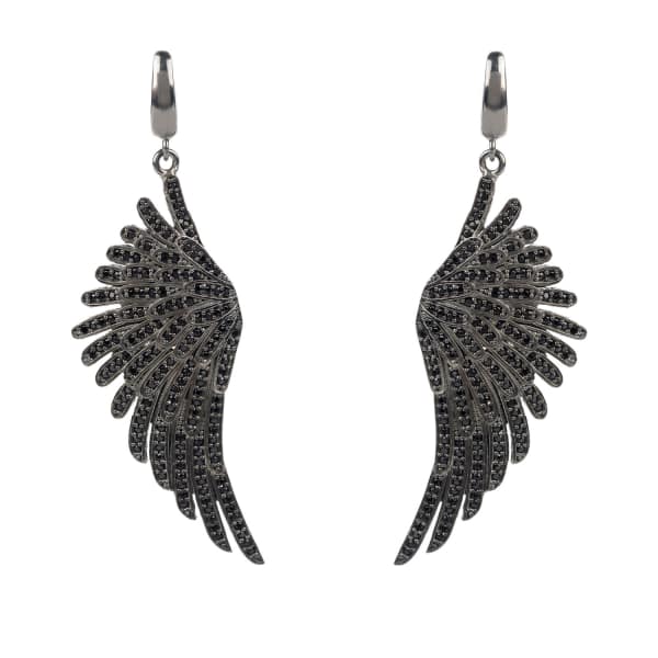 LATELITA LONDON Angel Wing Drop Earring Oxidised Sterling Silver Black