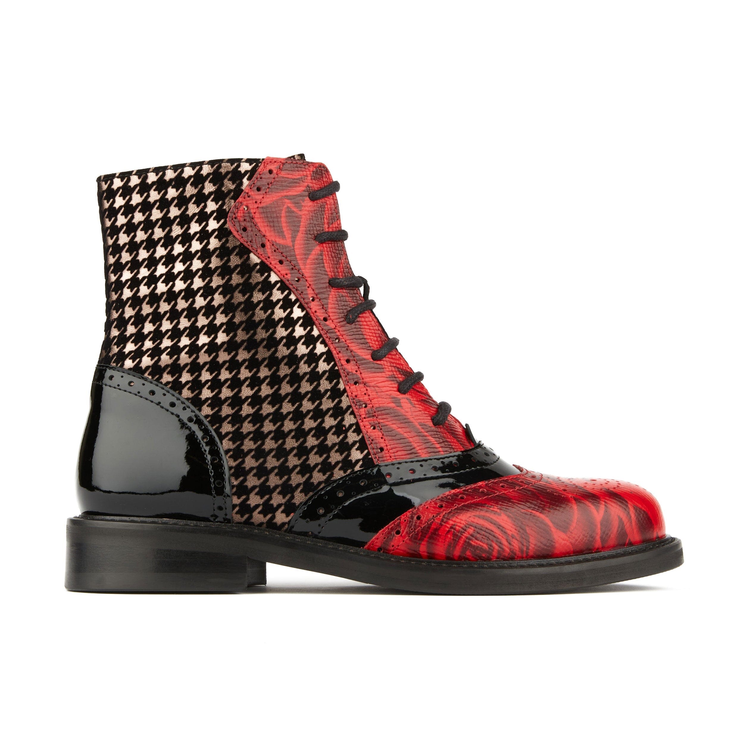 Black / Red Brick Lane Boots - Red Rose & Houndstooth - Womens Ankle Boots 8 Uk Embassy London Usa