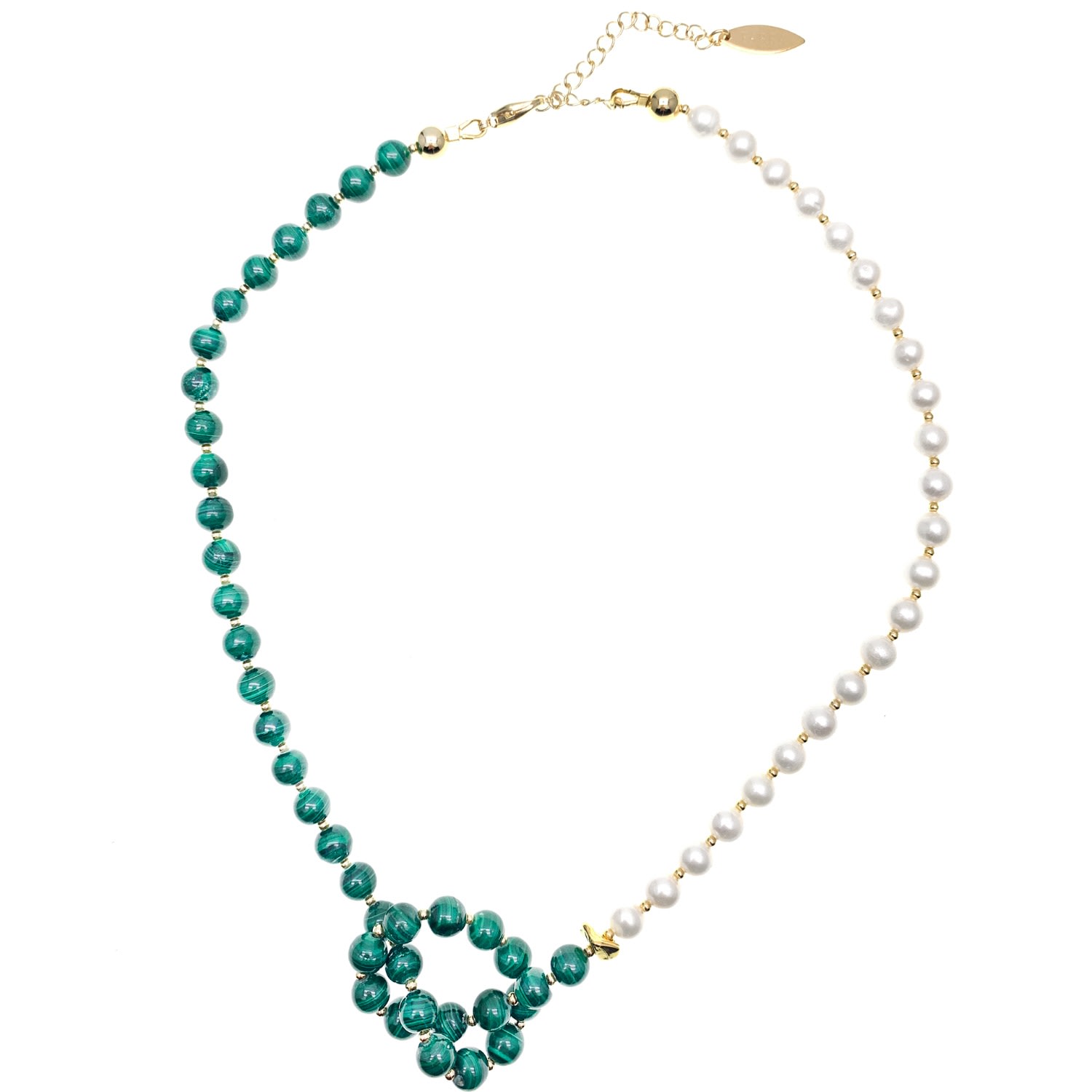 Farra Women's Green / White Malachite Stones With Freshwater Pearl Knotted Choker In Burgundy