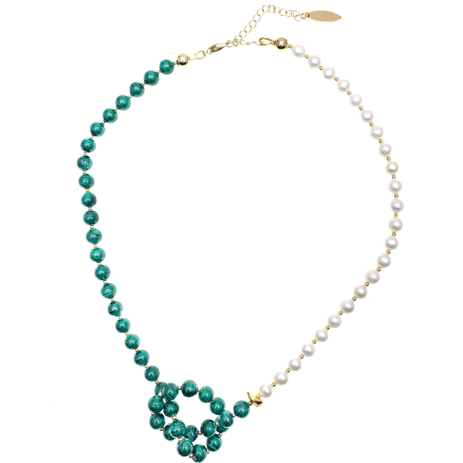 Women’s Green / White Malachite Stones With Freshwater Pearl Knotted Choker Farra