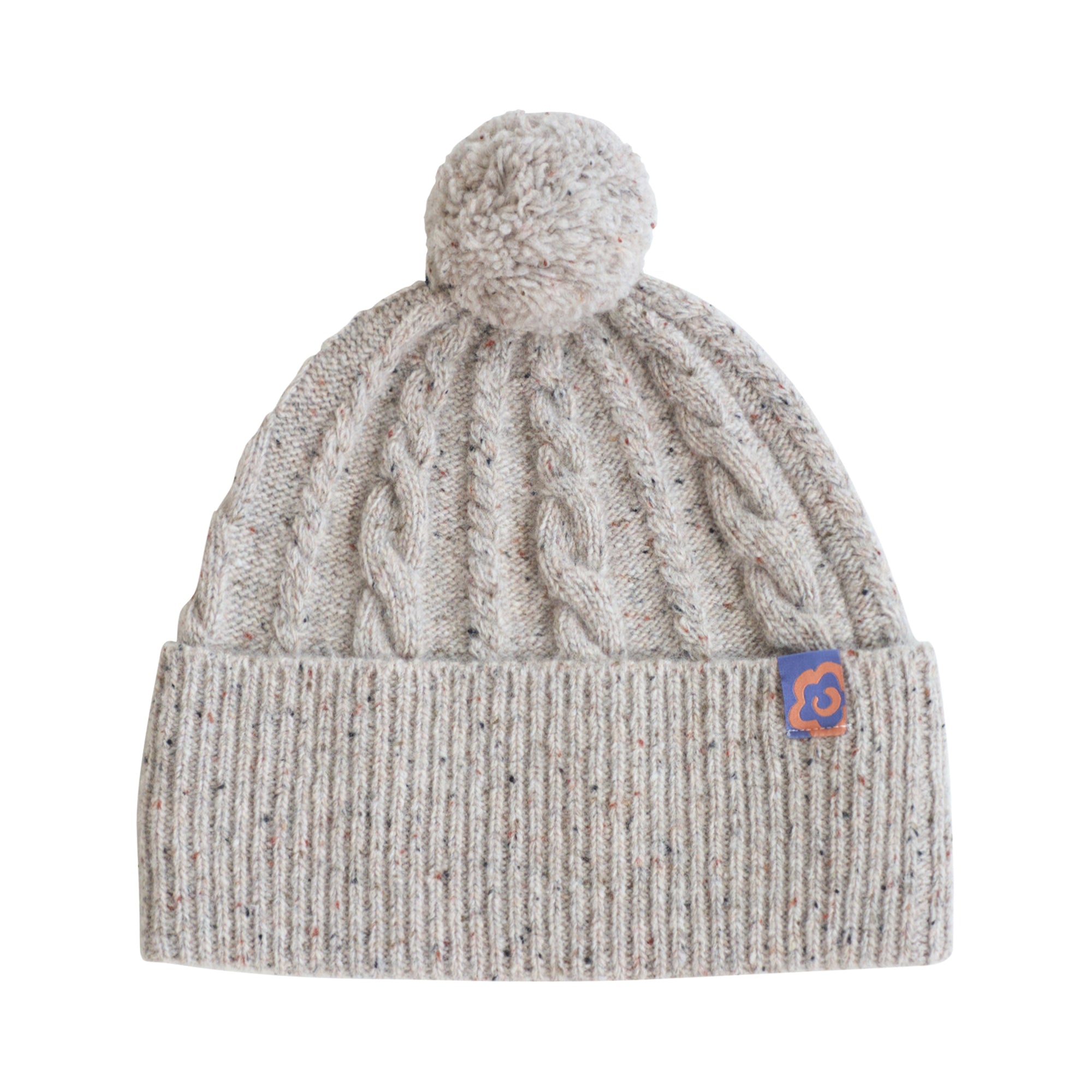 Men’s "Pom Pom" Cable Knit Wool Beanie - Silver Grey Lost Pattern Nyc