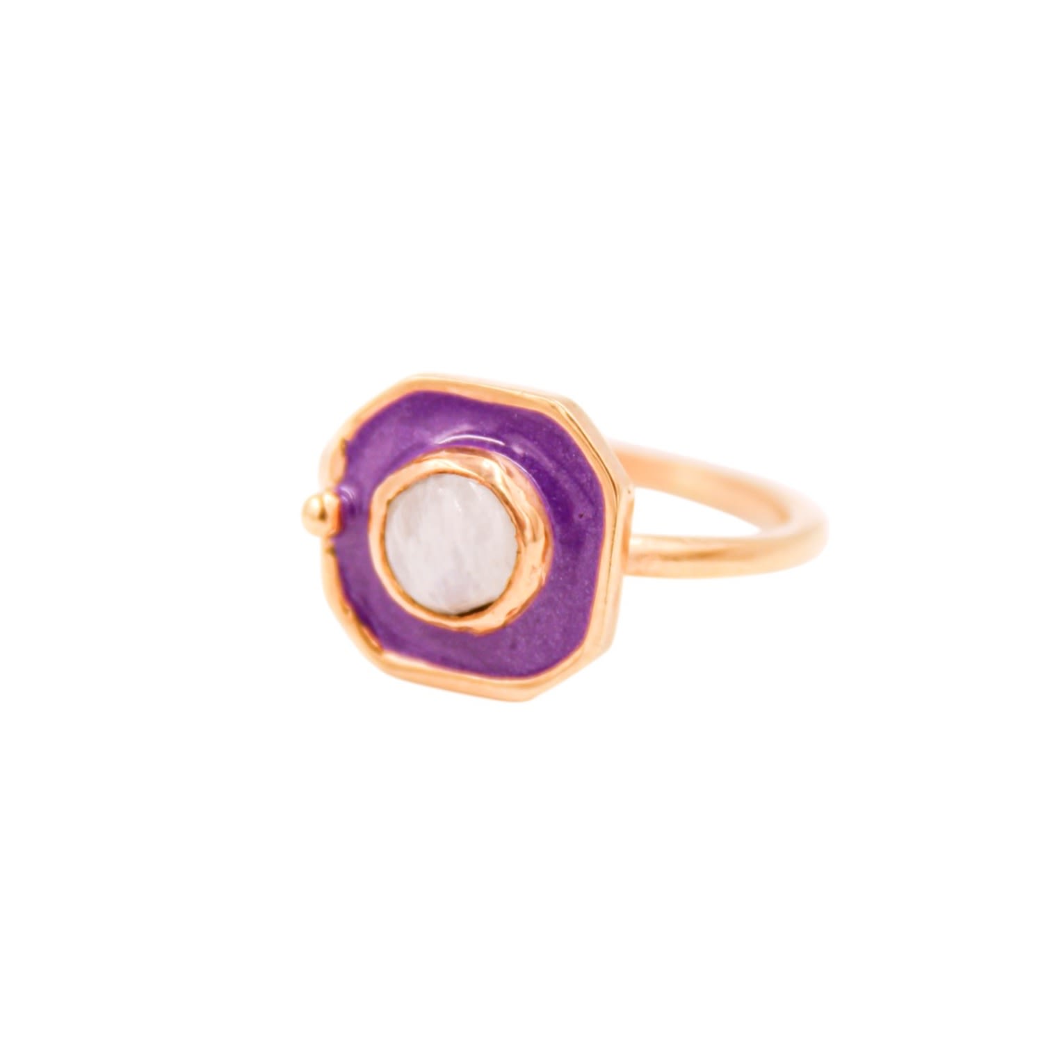 1610istanbul Women's Gold Enamel Moon Stone Ring In Purple