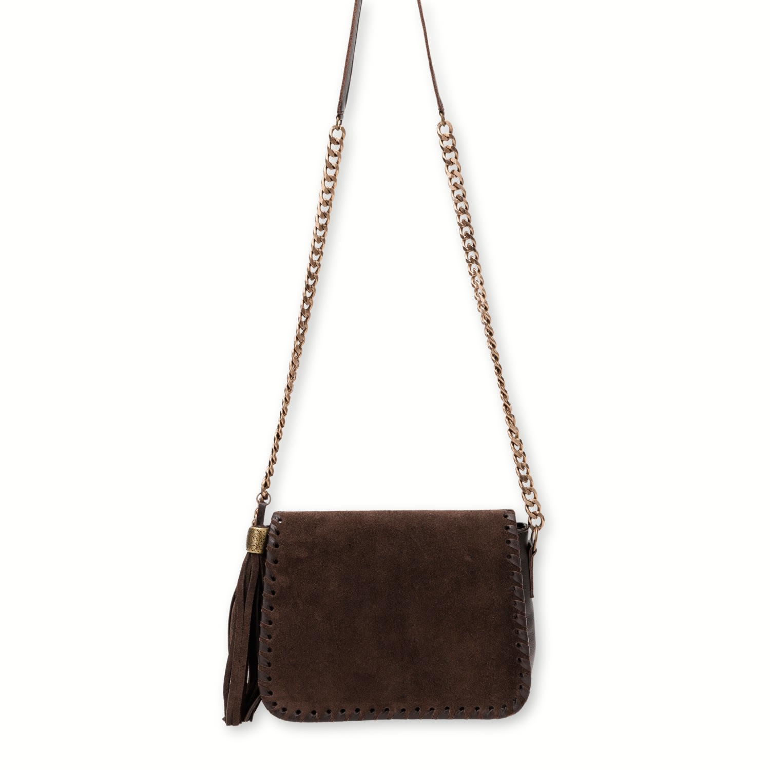 Juan-jo Women's Suede Flap Crossbody Bag With Tassel-brown