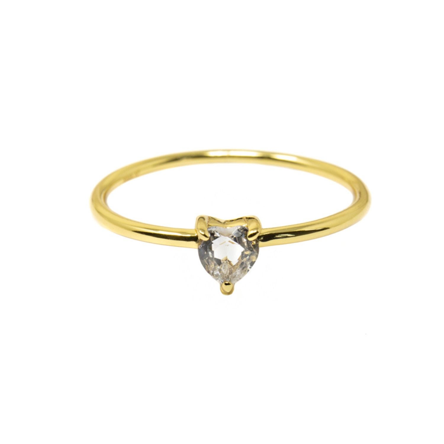 Nasi Silver Women's Yours Heart Ring- White Topaz- Gold In Gold