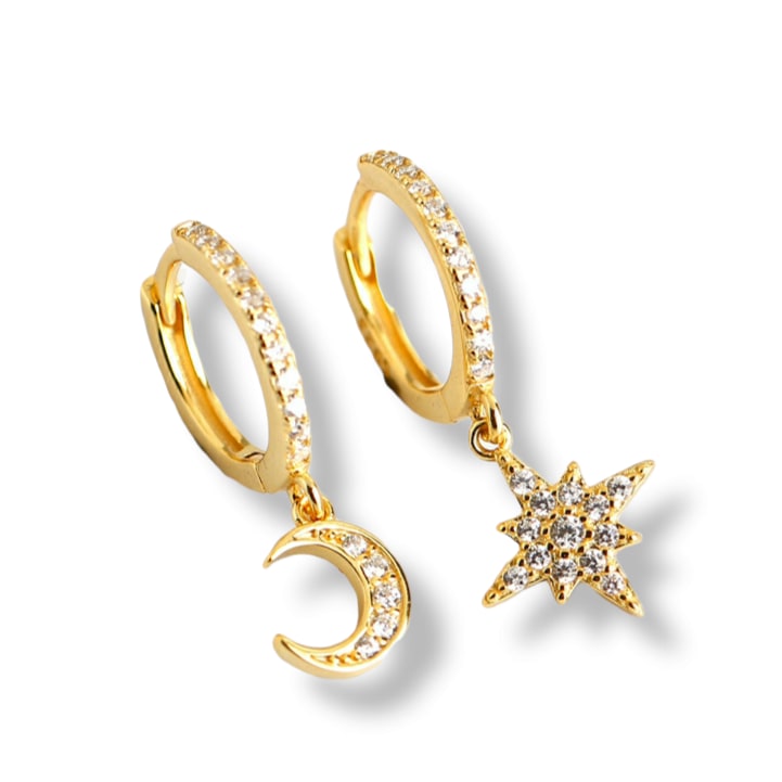 Gold Trip Women's Moon & Star Huggie Hoops In Gold In Gold
