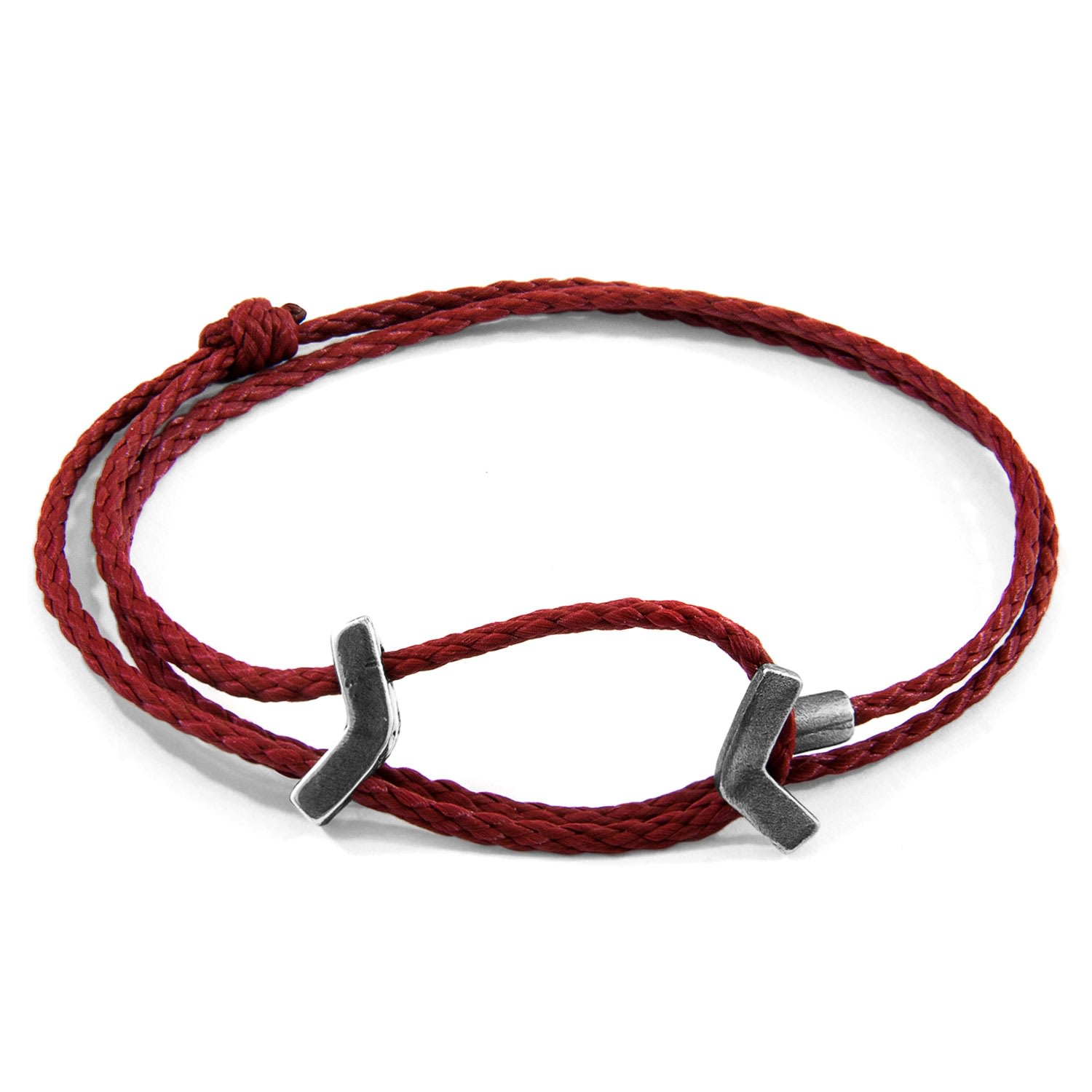 Men’s Burgundy Red William Silver & Rope Skinny Bracelet Anchor & Crew