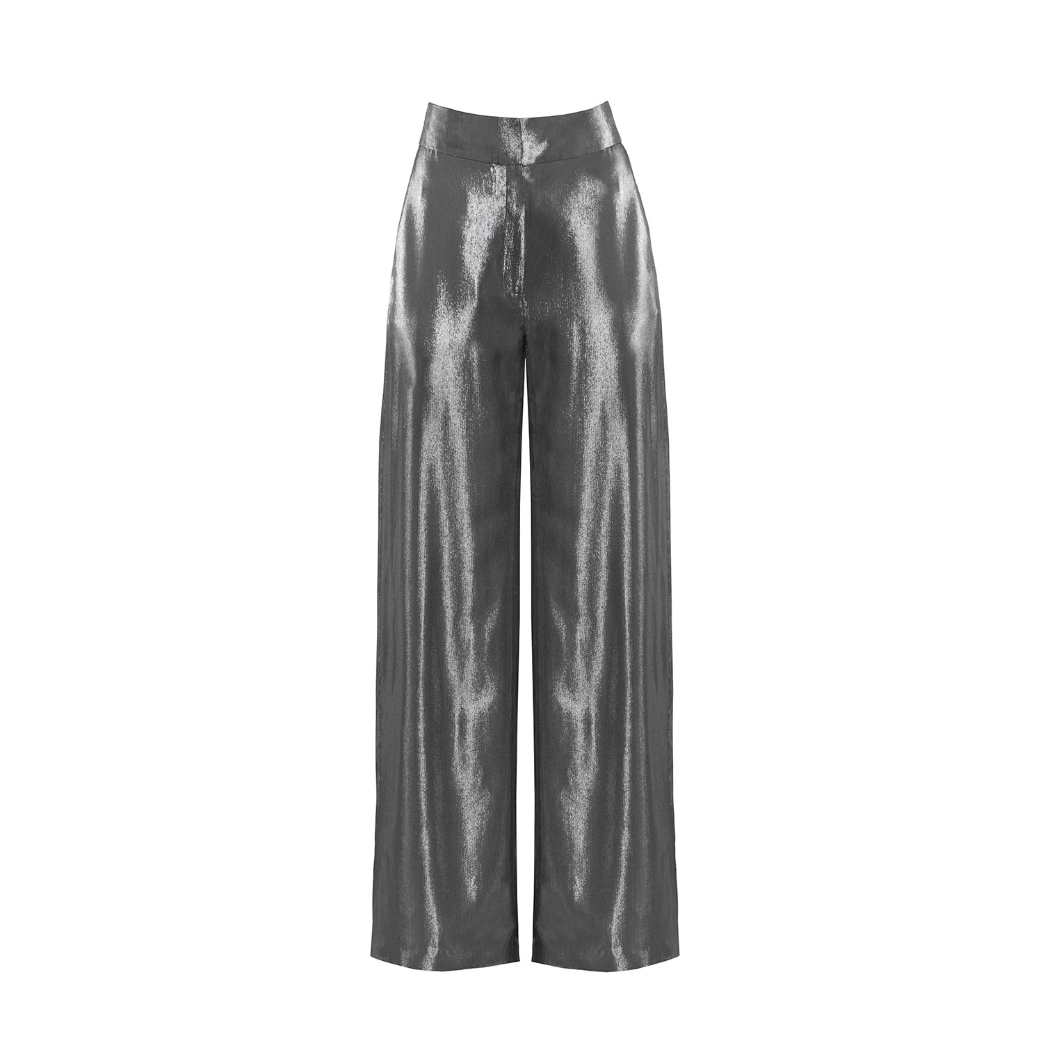 Shop Vestiaire D'un Oiseau Libre Women's Silver Metallic High-waisted Trousers