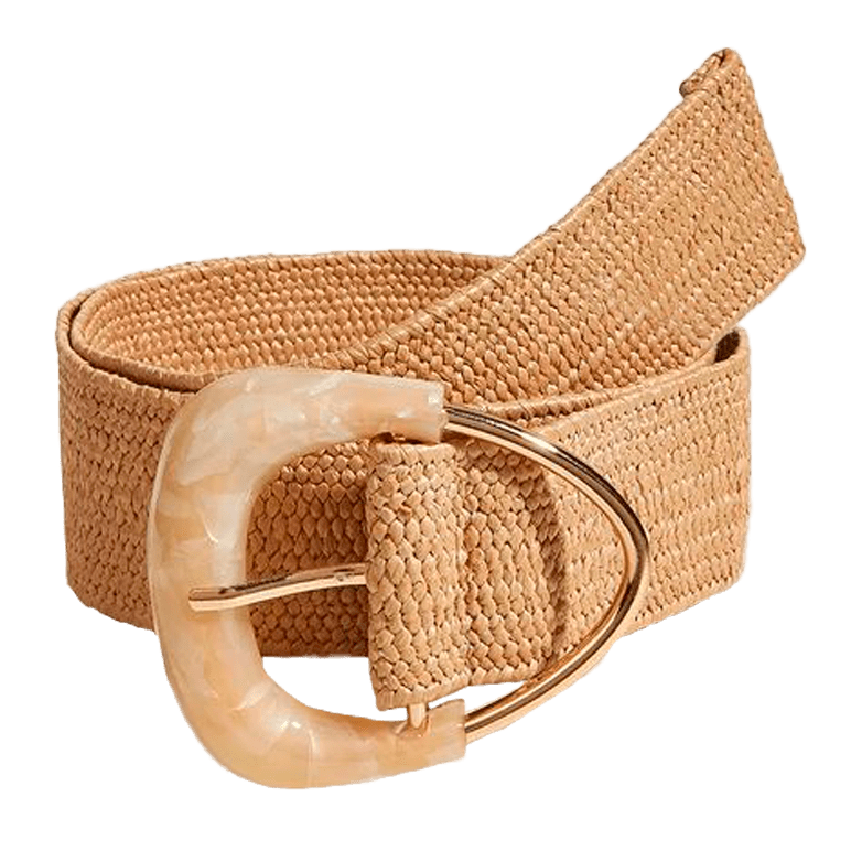 Beltbe Women's Neutrals Straw Elastic Belt With Triangle Buckle - Beige In Beige