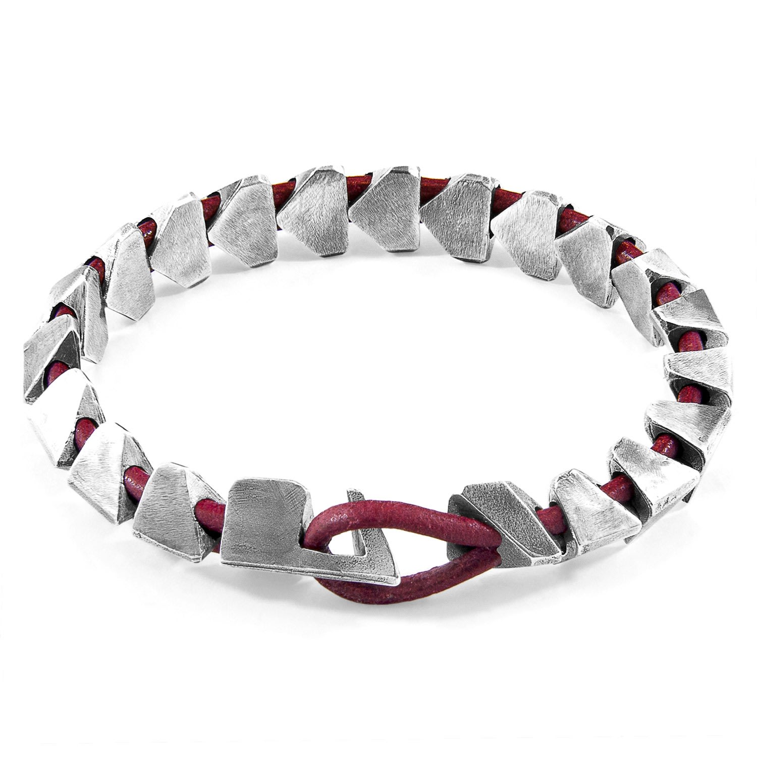 ANCHOR & CREW - Red Bordeaux Brixham Maxi Silver & Round Leather Bracelet