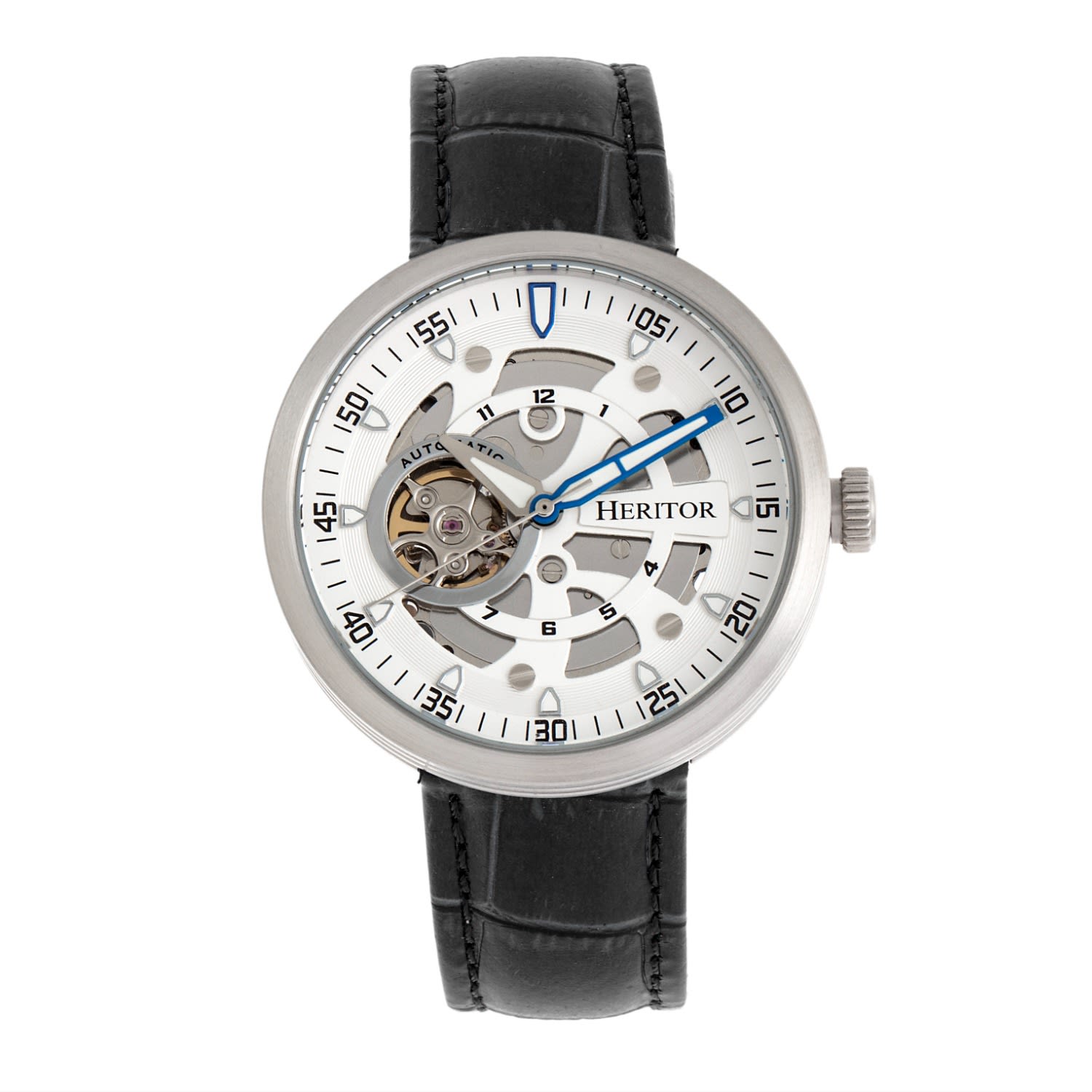 Heritor Automatic Men's White / Silver Jasper Leather-band Skeleton Watch - Silver, White In White/silver