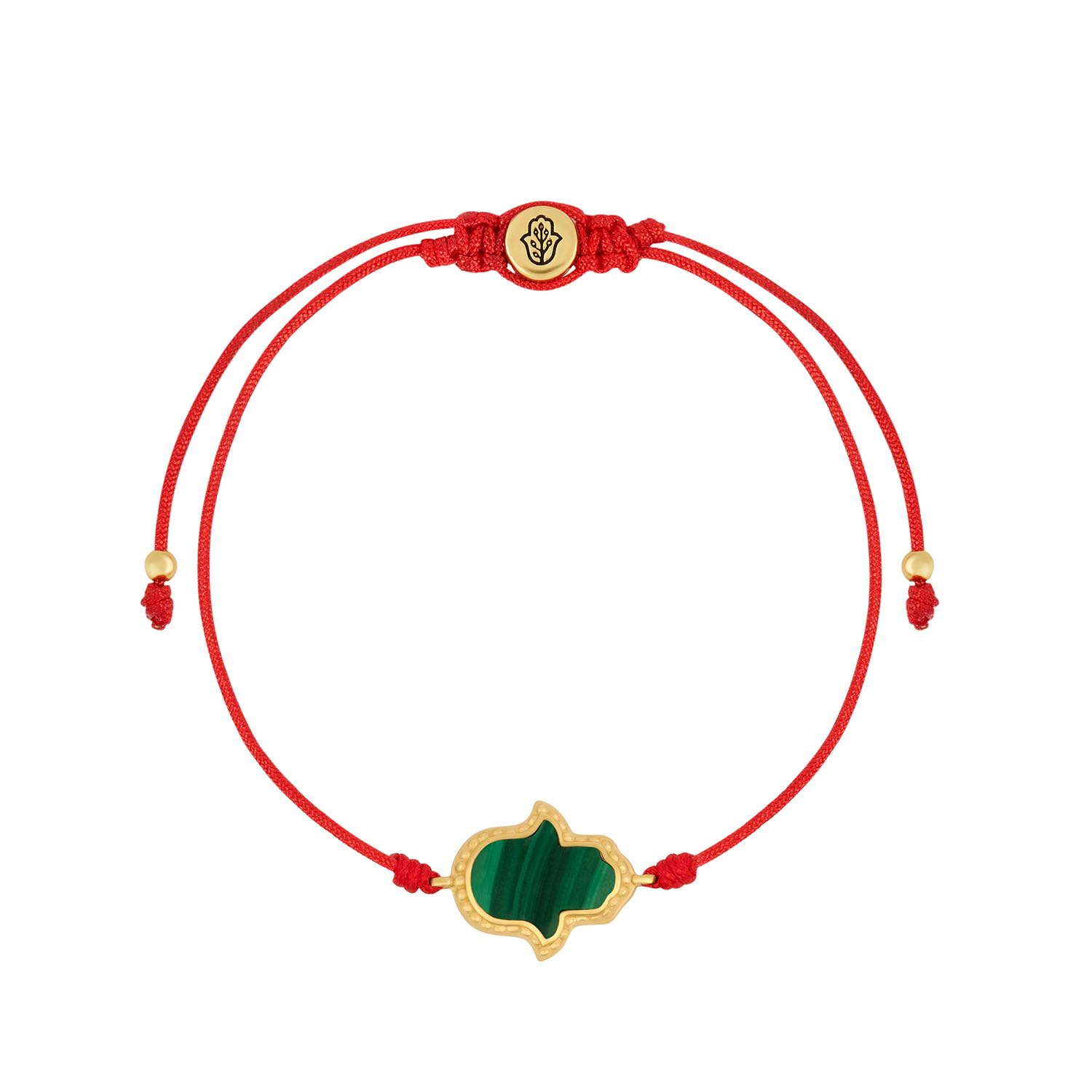 Karma And Luck Women's Red / Green Gifted & Blessed Hamsa Malachite Red String Bracelet In Multi