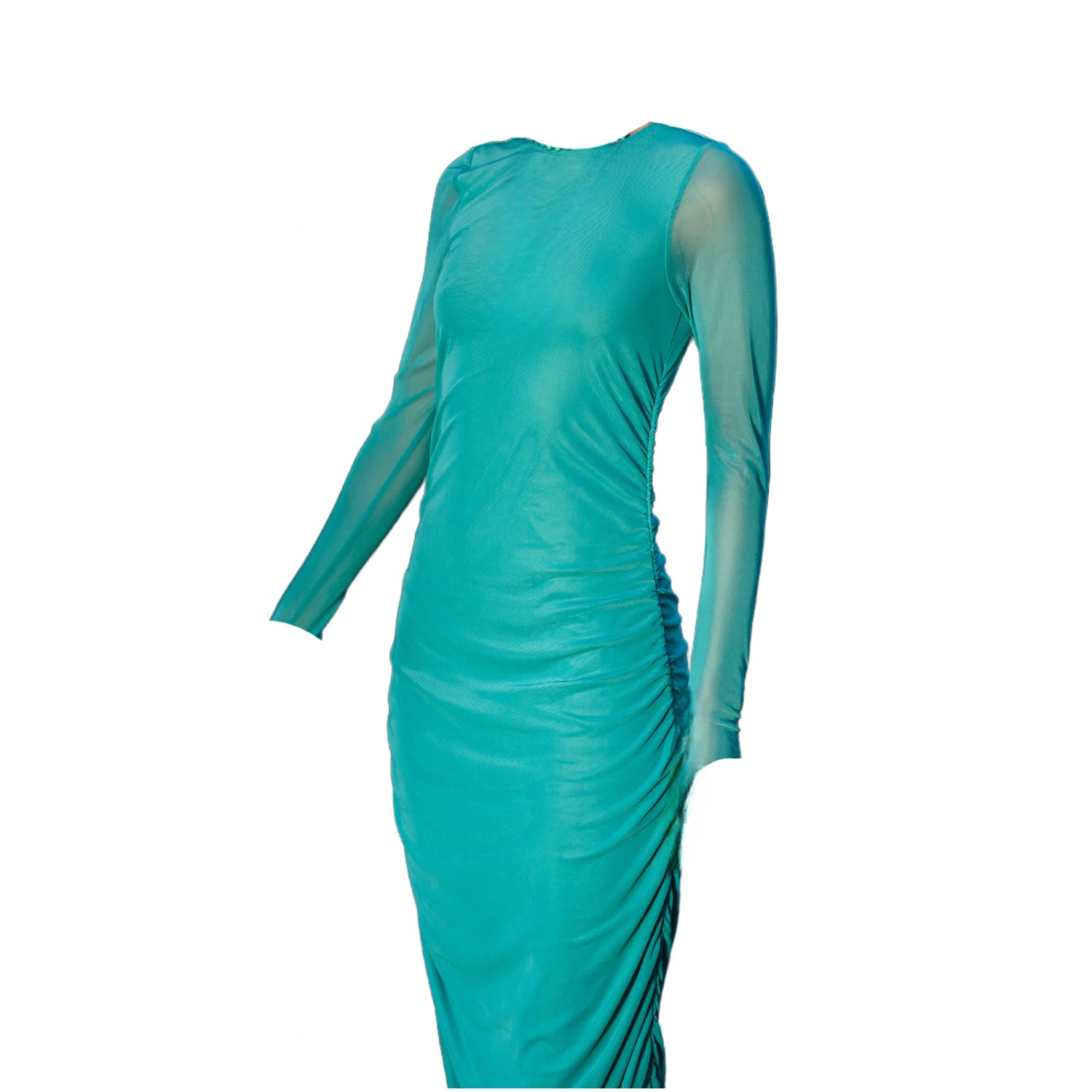 Alanakayart Women's Blue Teal Mesh Midi Bodycon Dress In Blue