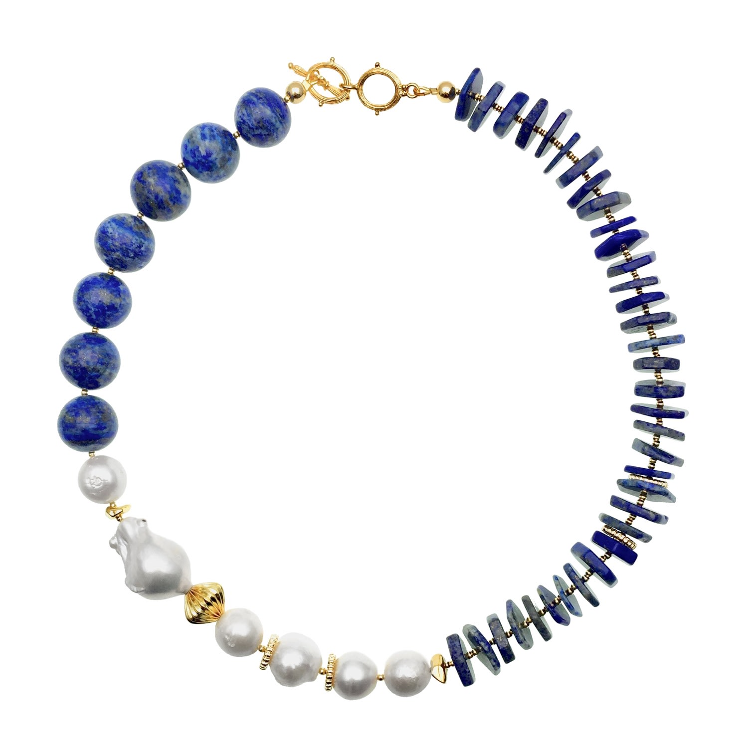 Farra Women's Blue / White Lapis Lazuli With Baroque & Freshwater Pearls Short Necklace In Multi