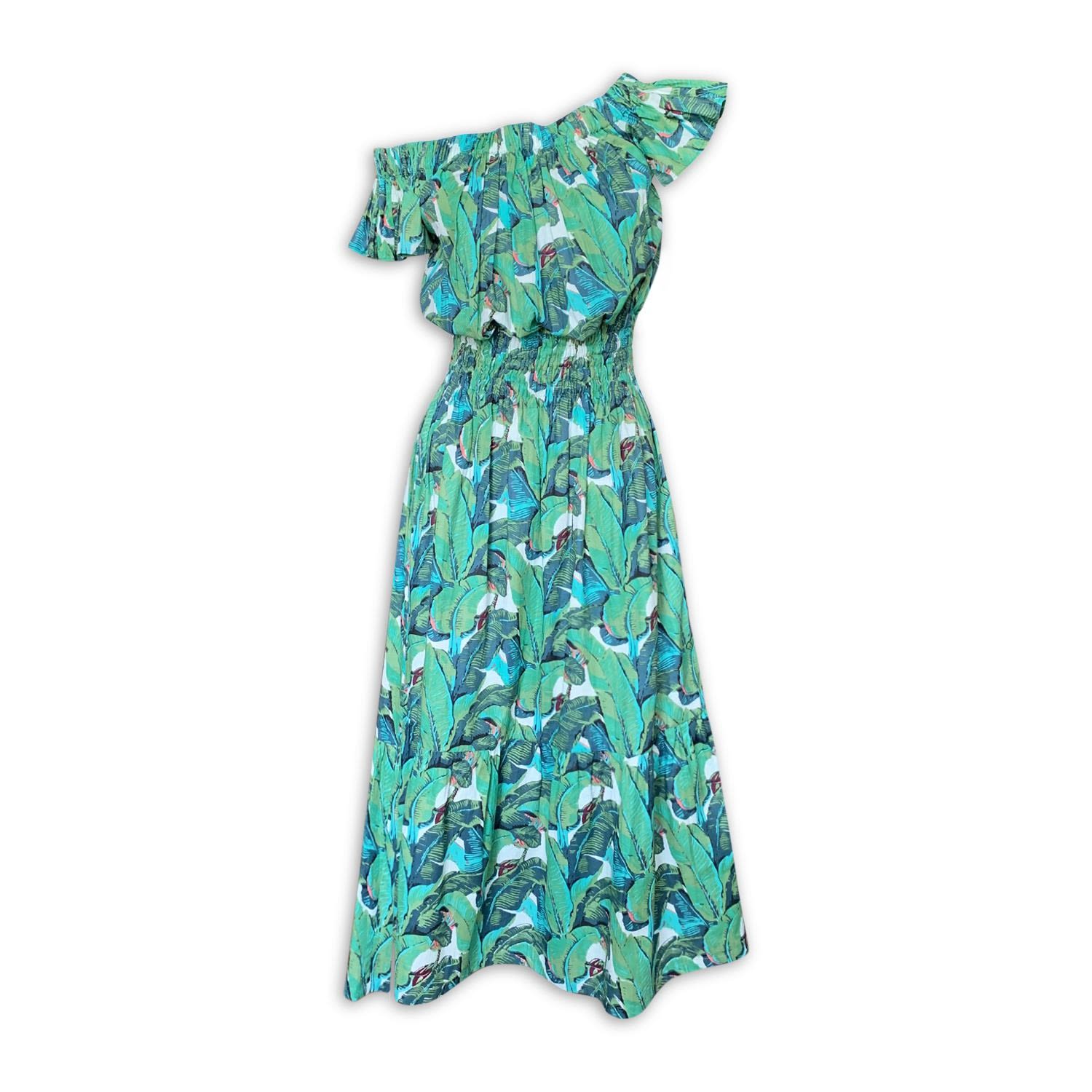 Pick Happy Women's Petal Sleeve Off Shoulder Cotton Midi Dress In Green