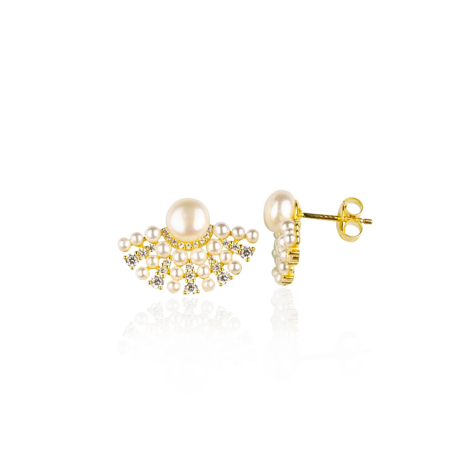 Women’s Mely Pearl Stud Fan Earring -Gold Ep Designs