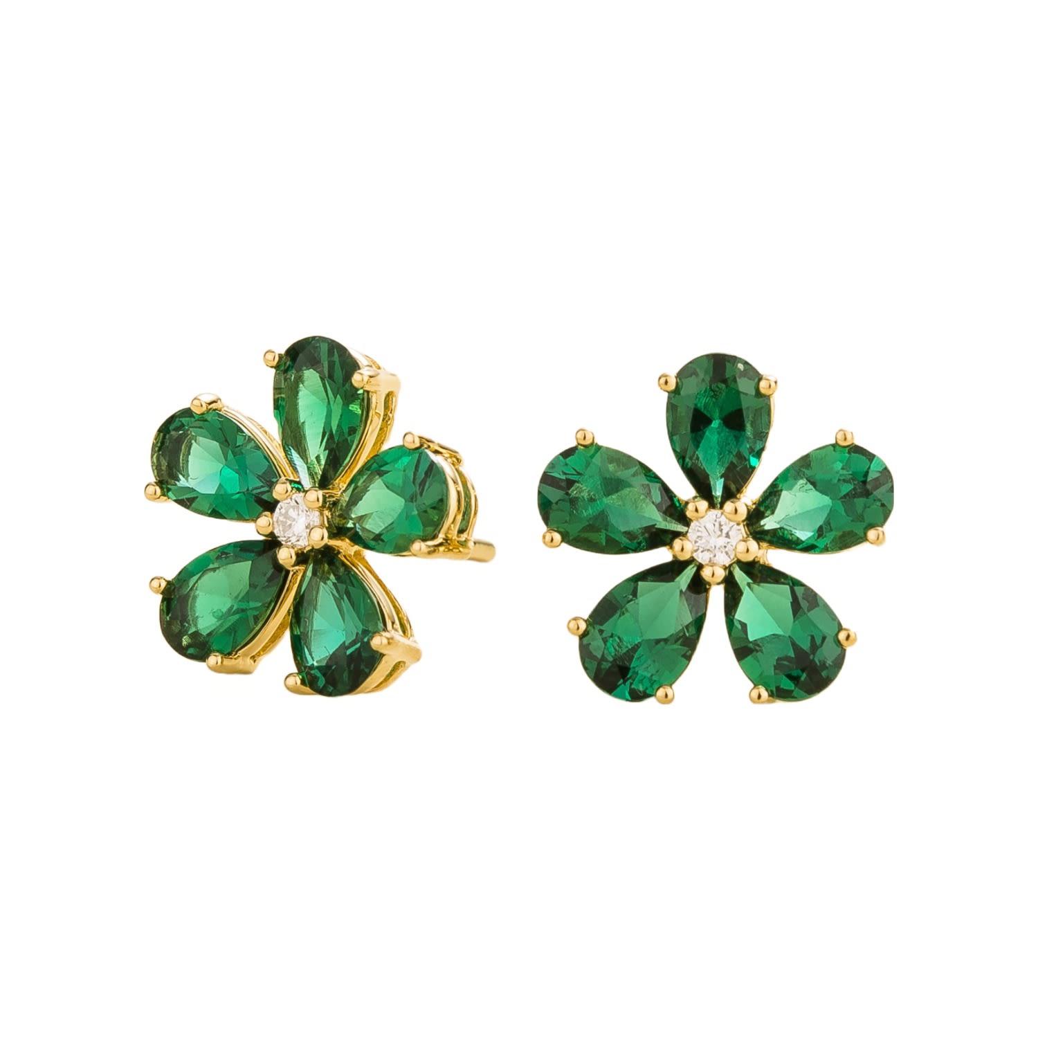Juvetti Women's Gold / Green Florea Earrings In Emerald & Diamonds In Multi