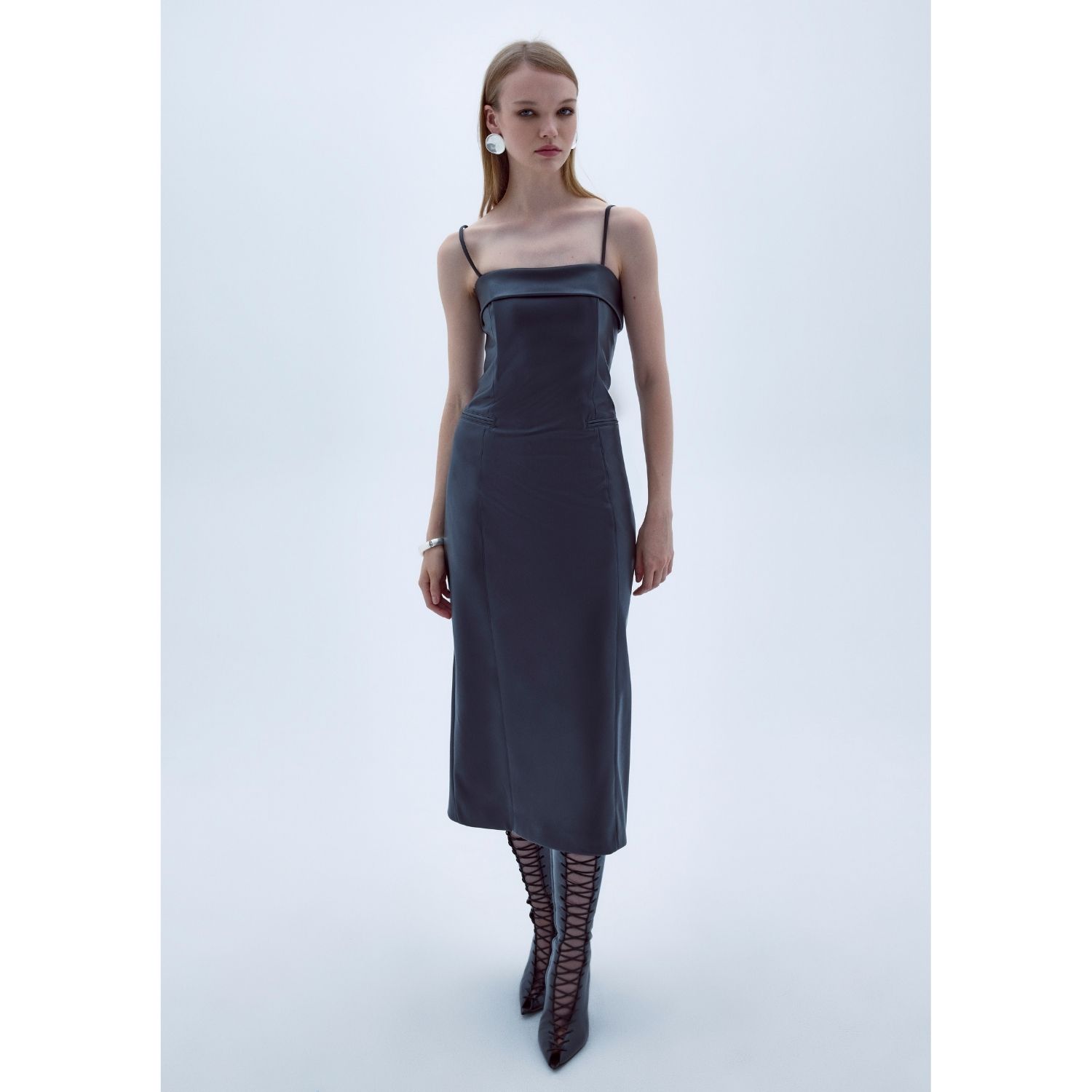 Nazli Ceren Women's Black Gaia Vegan Leather Midi Dress In Black