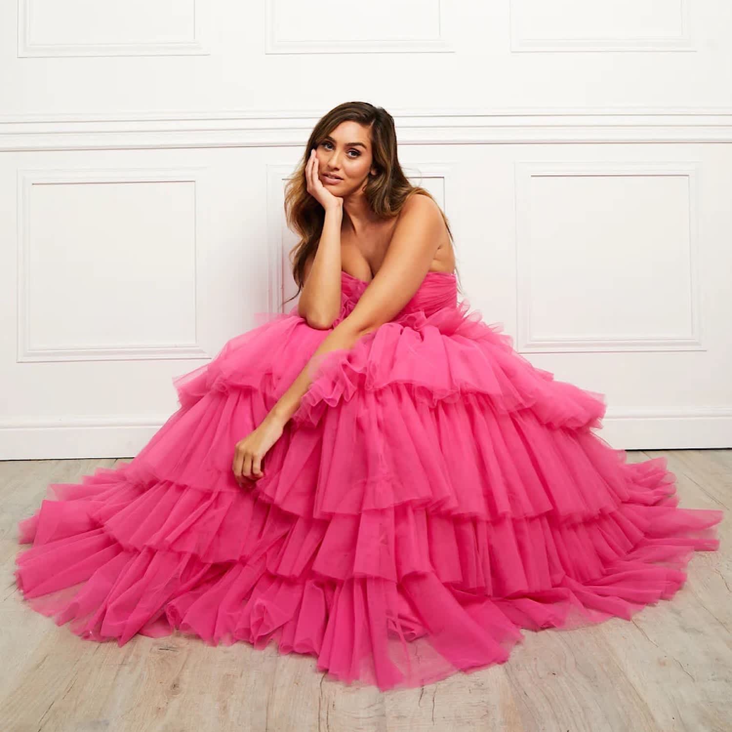 Imogen Hot Pink Tulle Tiered Ballgown by Dress 2 Party